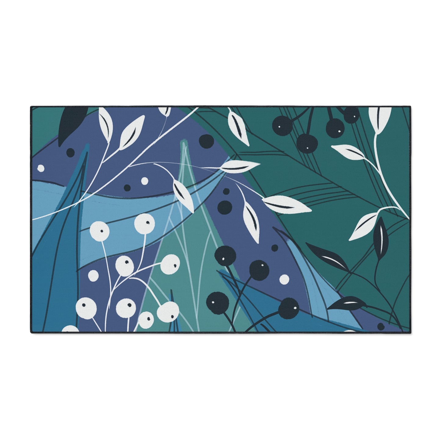 Botanical Blue Heavy-Duty Floor Mat — Durable Floral Entrance Rug