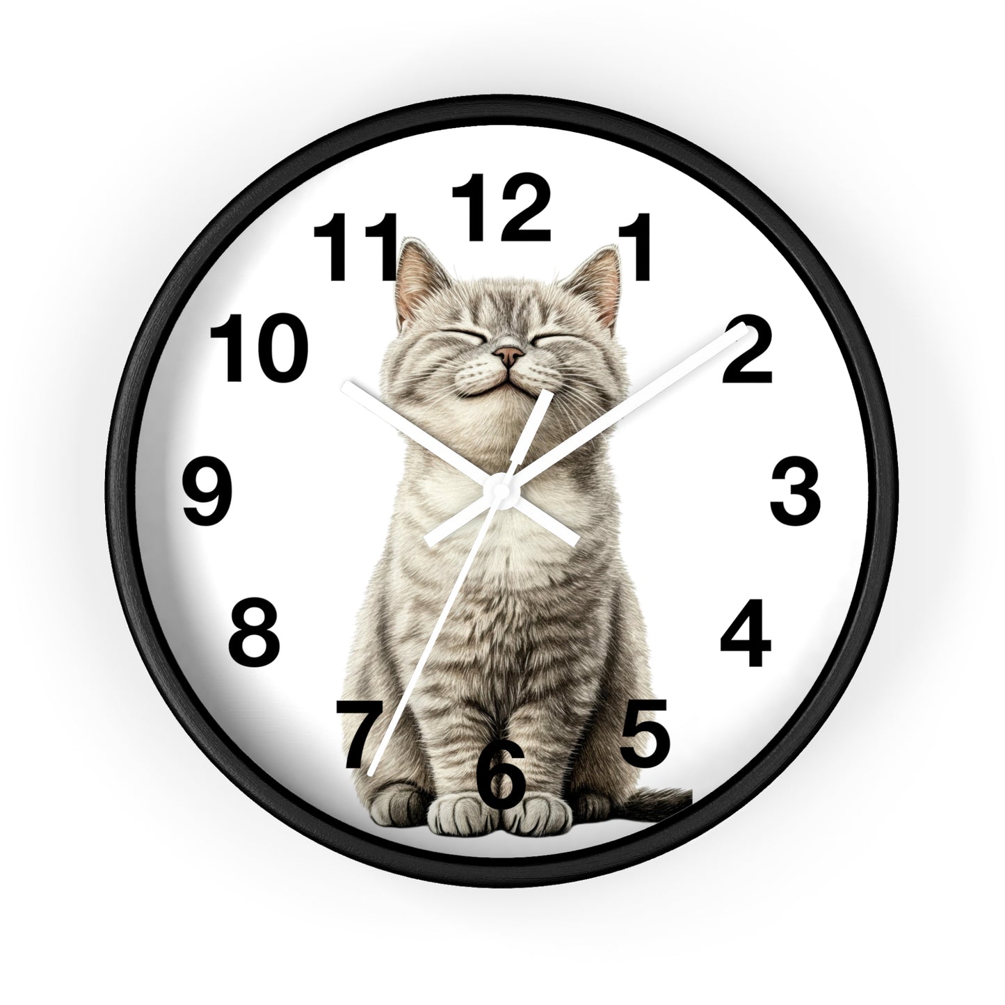 Smiling Tabby Cat Wall Clock — Cute Cat Decor for Living Room, Nursery & Gifts
