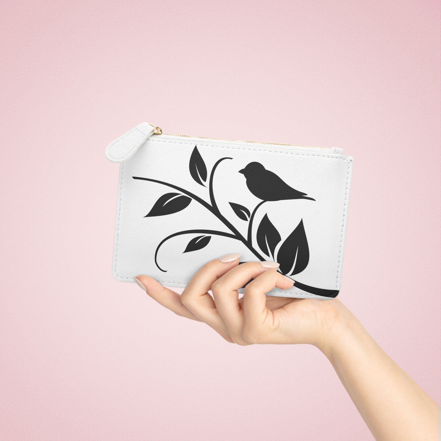 Mini Clutch Bag — Black Bird on Branch Slim Wristlet