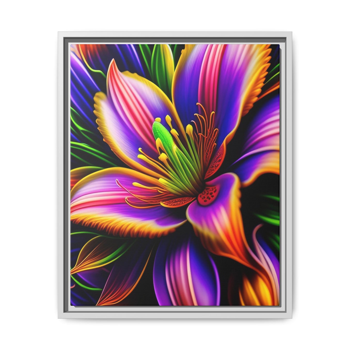 Vibrant Neon Floral Matte Canvas Print — Framed Wall Art