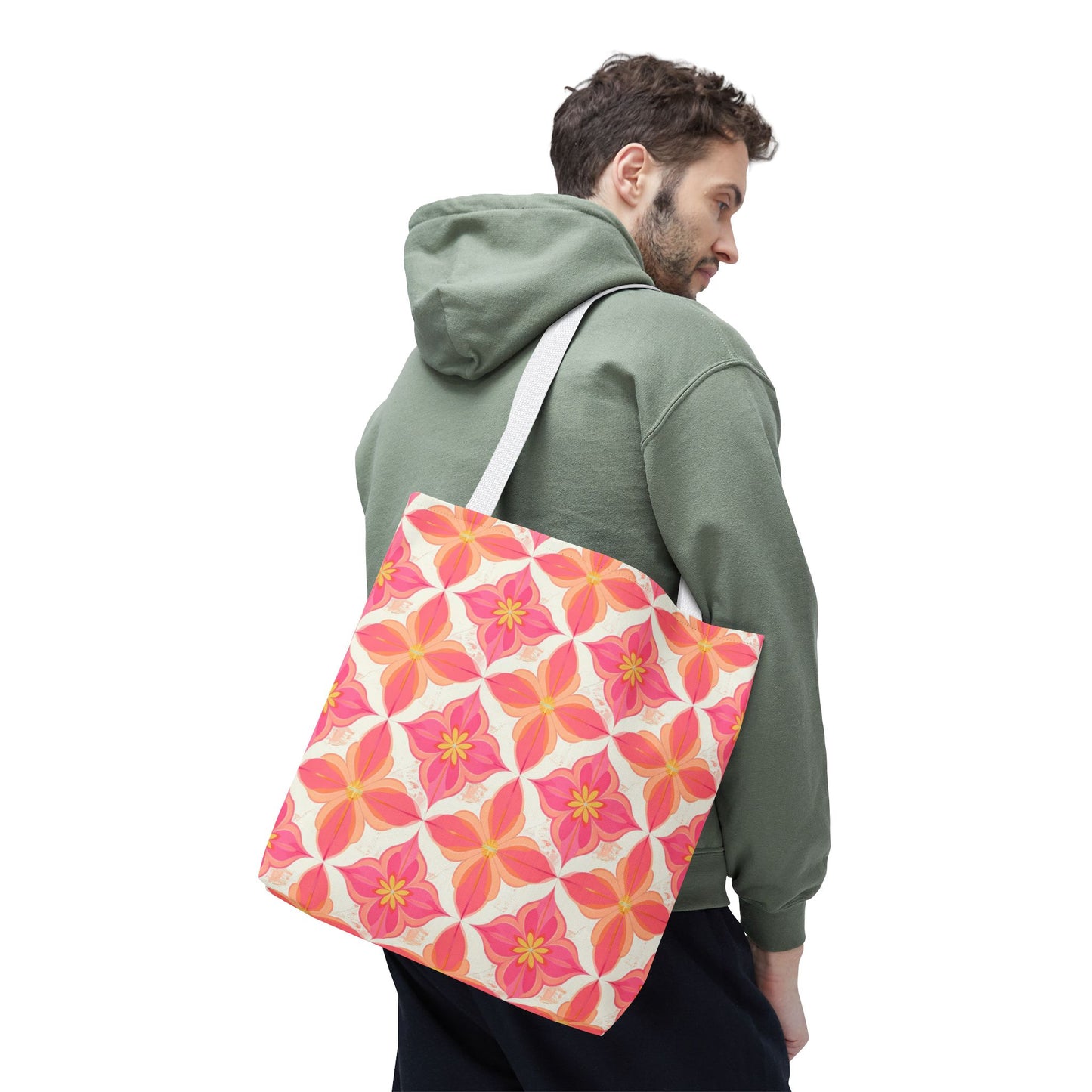 Pink Floral Geometric Tote Bag —  Reusable Shopper