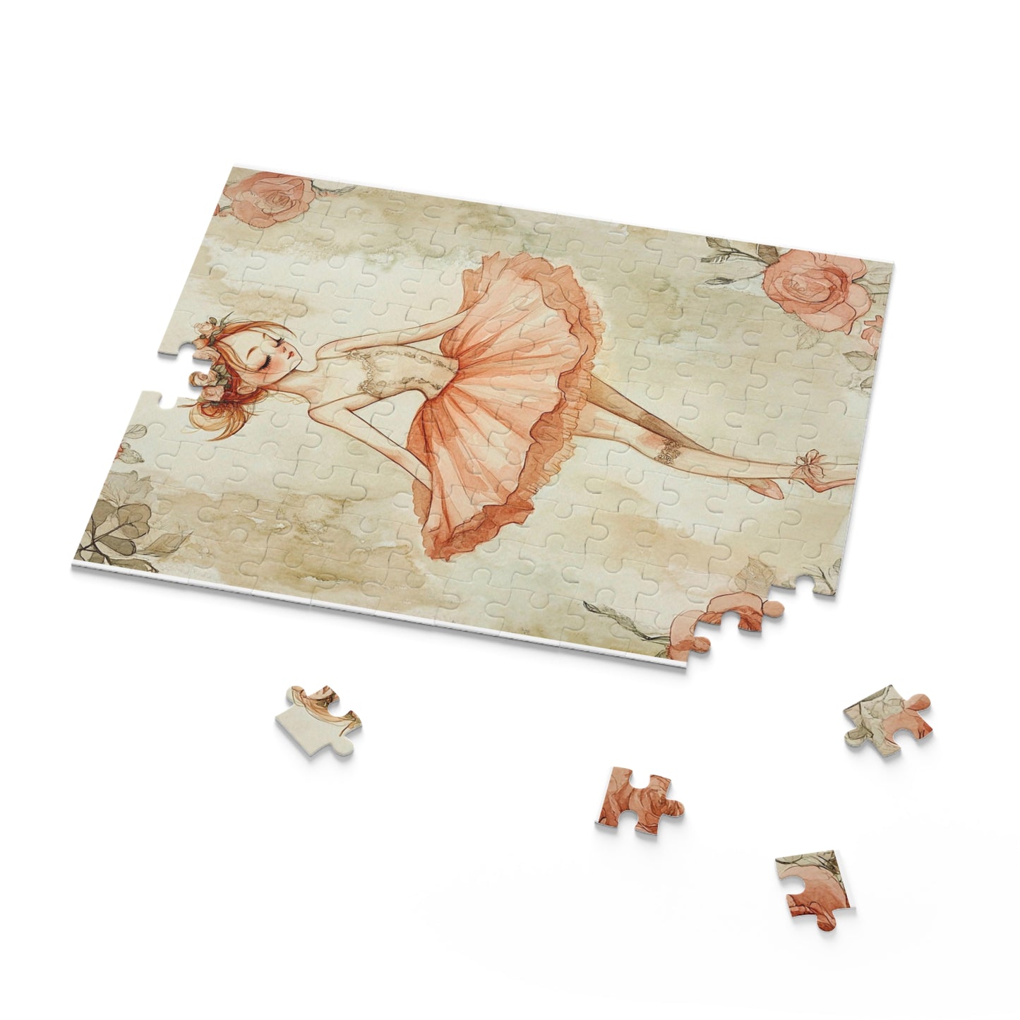 Ballerina Floral Jigsaw Puzzle — Vintage Rose Dance (120/252/500pc)