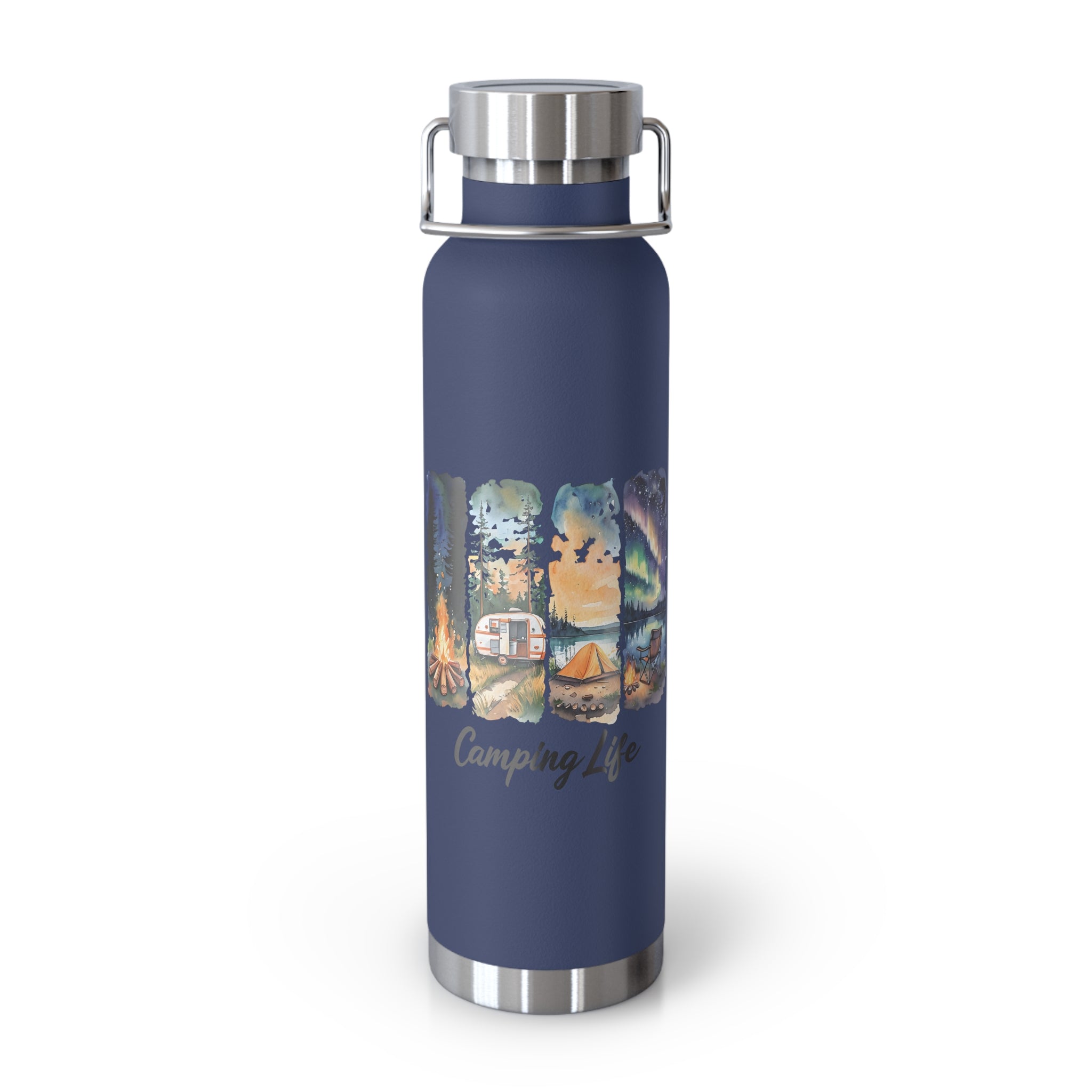 Insulated Camping Water Bottle 22oz — 'Camping Life' Outdoor Vacuum Flask