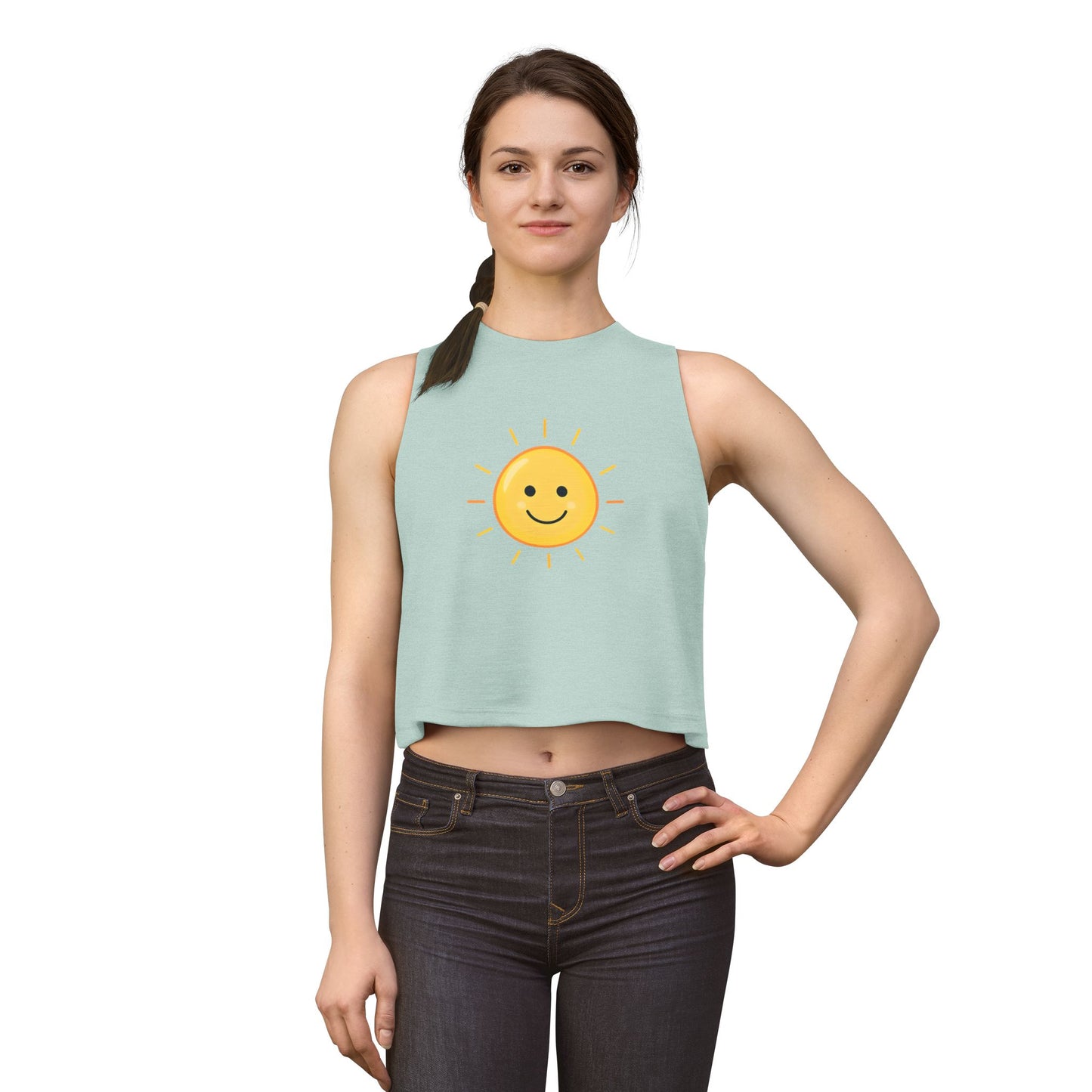 Smiley Sun Crop Top — Cute Sunny Face Women's Tank