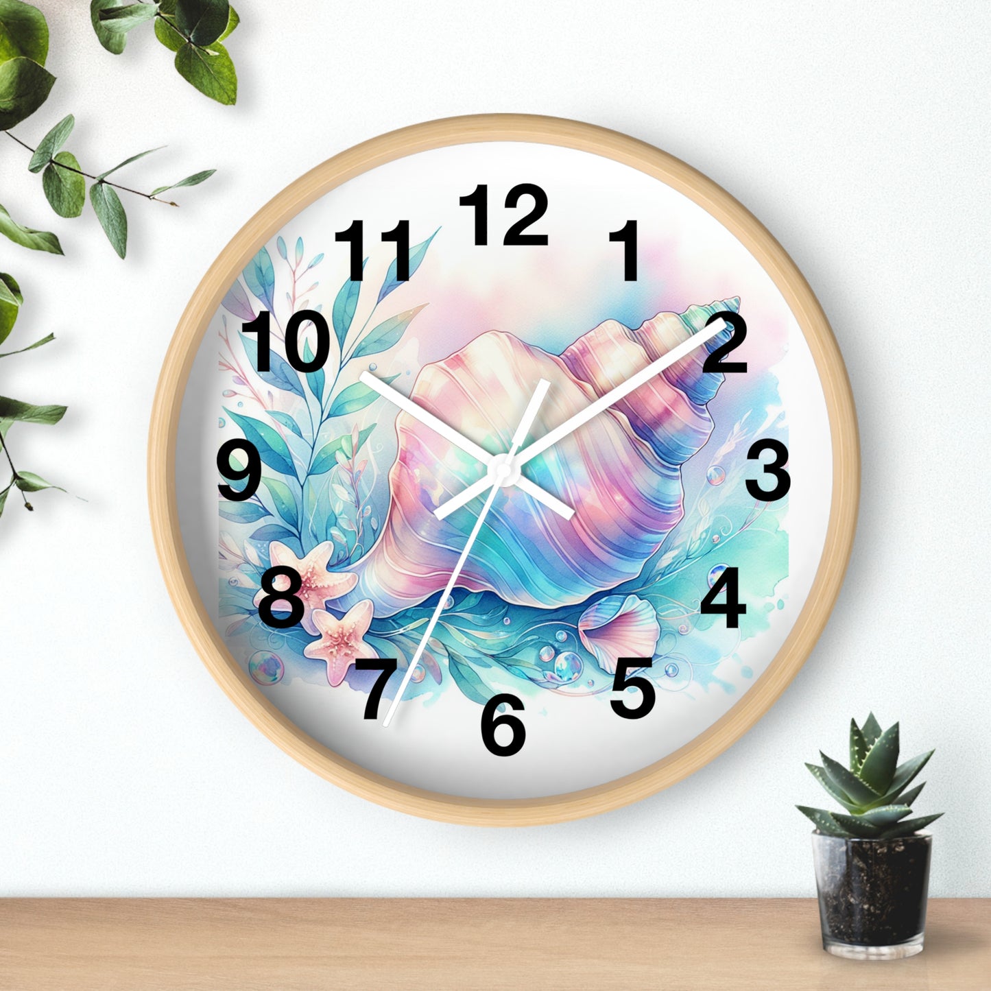 Seashell Pastel Wall Clock — Beachy Coastal Home Decor