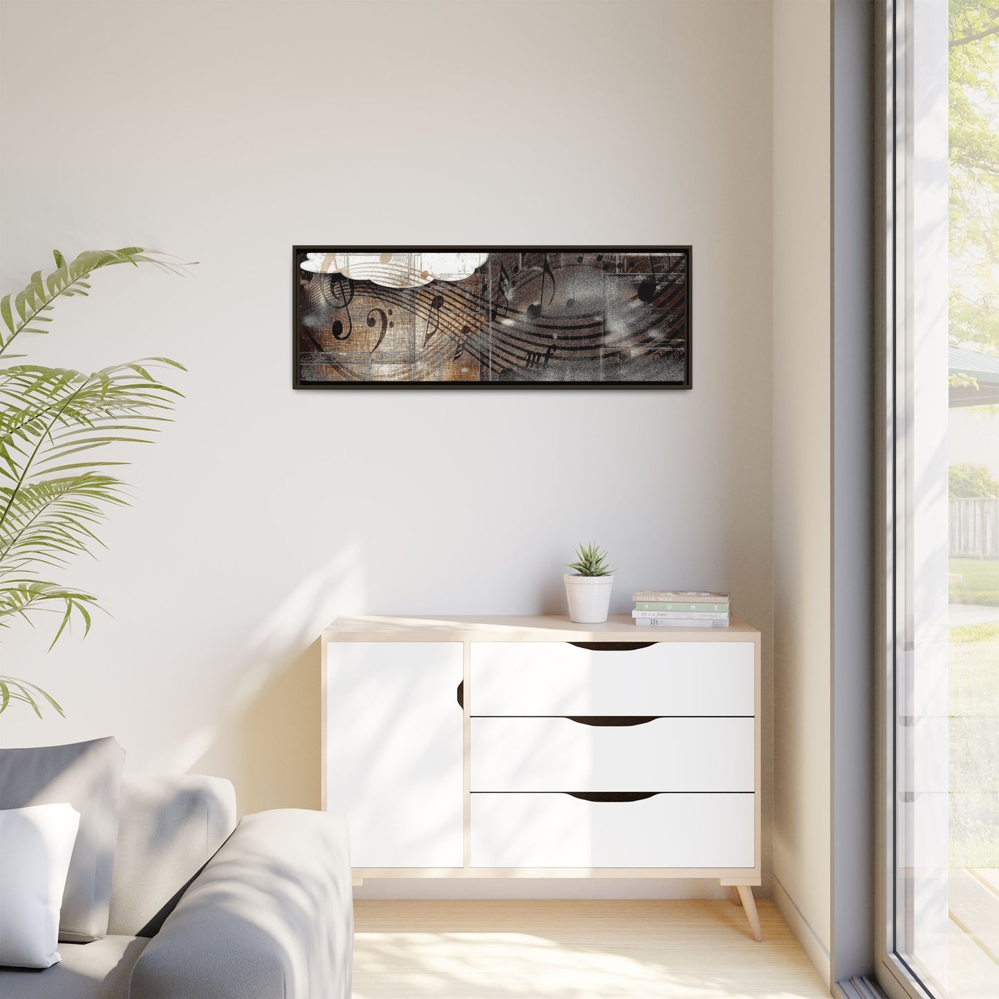 Framed Music Notes Canvas Print — Abstract Vintage Piano & Sheet Music Wall Art