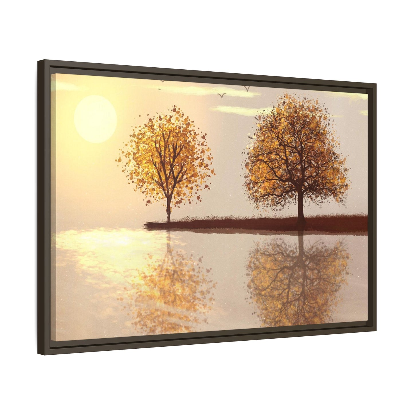 Framed Matte Canvas Wall Art — Golden Autumn Trees Reflection