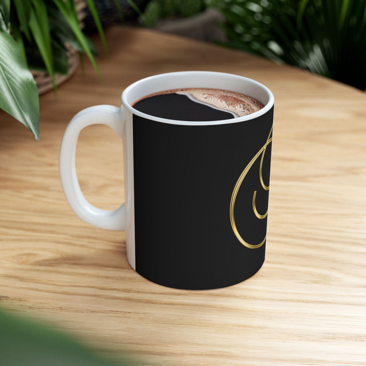 Gold Script Letter D Mug - Elegant Monogram Ceramic Coffee Cup (11oz, 15oz)
