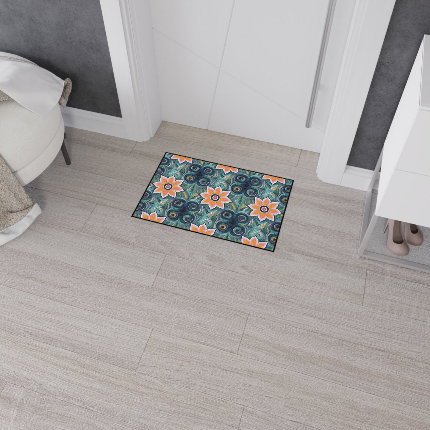Floral Mosaic Heavy-Duty Floor Mat — Non-Slip Garden Pattern Rug
