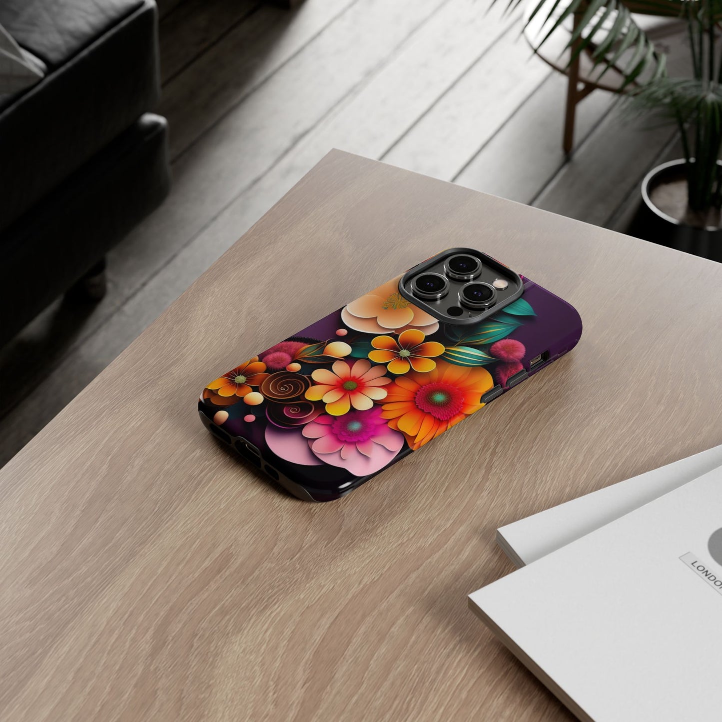 Floral Burst Tough Phone Case — Colorful Retro Flowers Protective Cover
