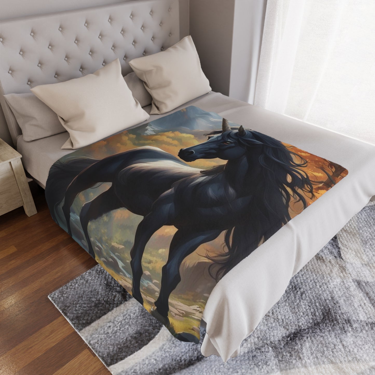 Black Unicorn Minky Blanket — Plush Fantasy Throw for Kids & Adults