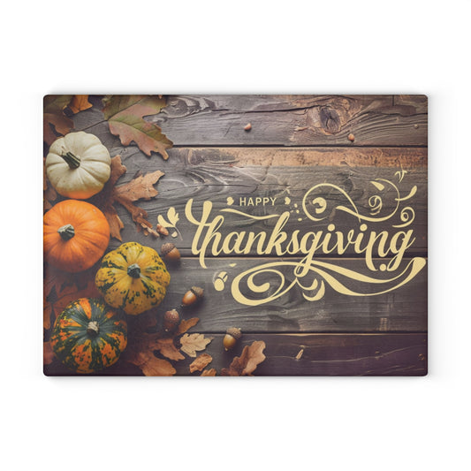 Thanksgiving Glass Cutting Board — Autumn Pumpkins & 'Happy Thanksgiving' Decorative Chopping Board
