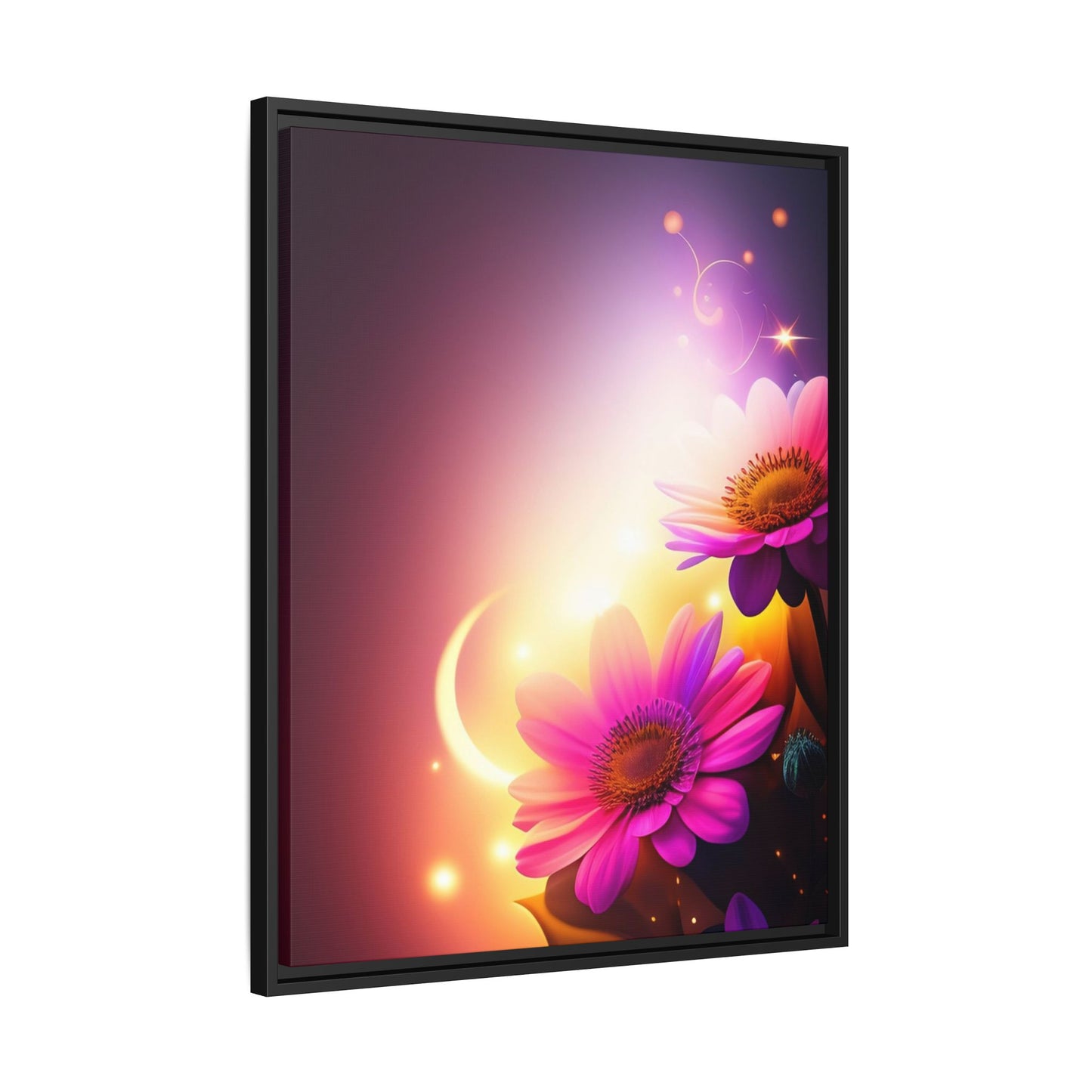 Framed Floral Canvas Art — Pink Daisies Sunset Wall Print