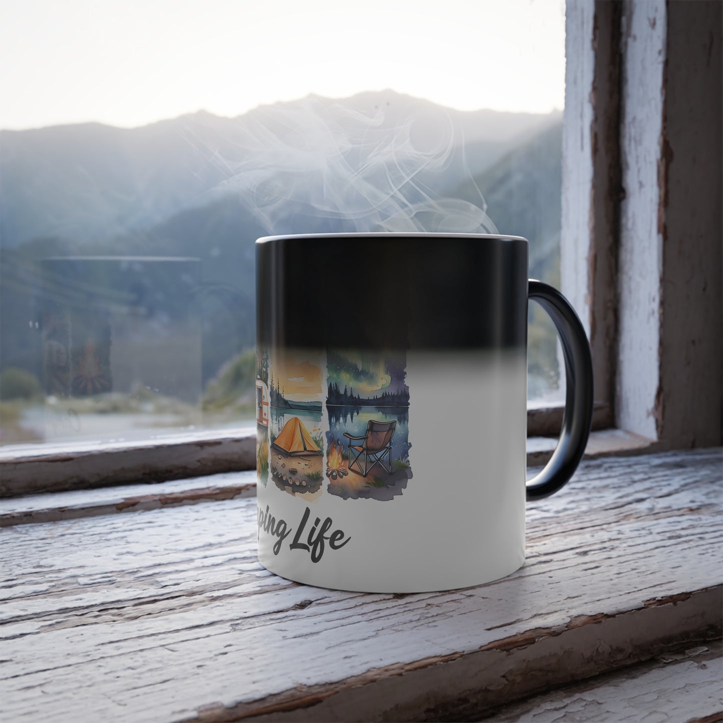 Camping Life Color-Changing Mug — 11oz Camper, Tent & Campfire Design