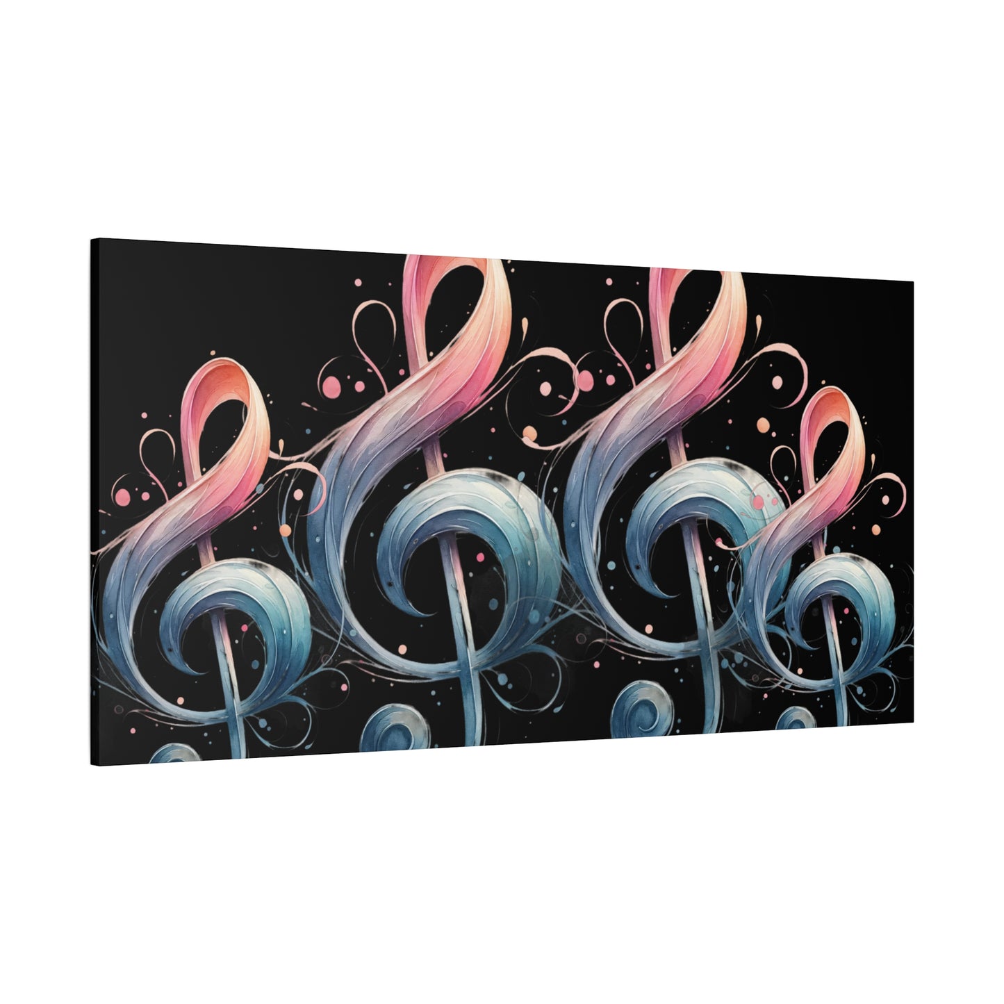 Musical Treble Clef Canvas Wall Art — Pastel Ribbon Notes on Black