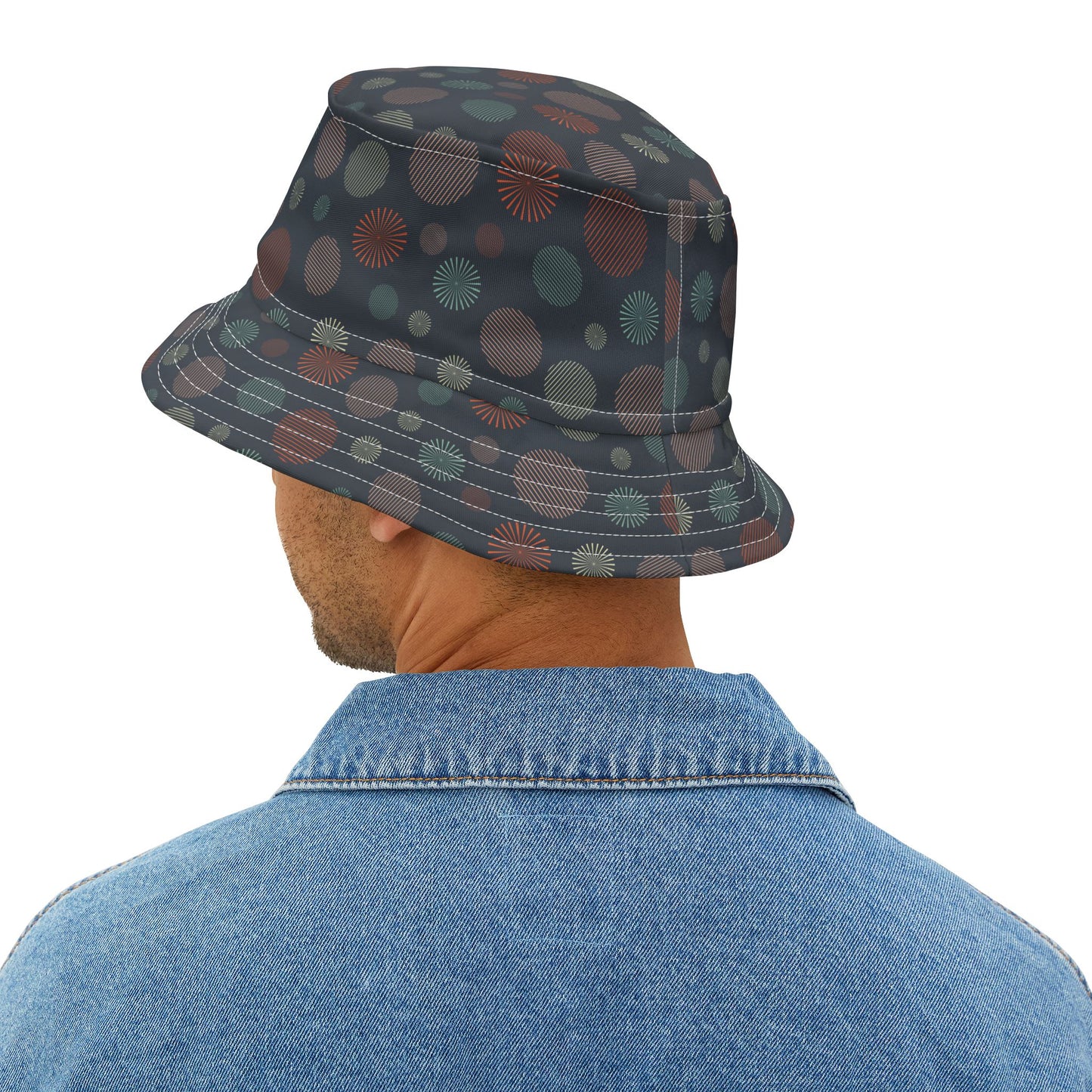 Bucket Hat — Dark Confetti Dot Pattern, Stylish Sun & Festival Accessory