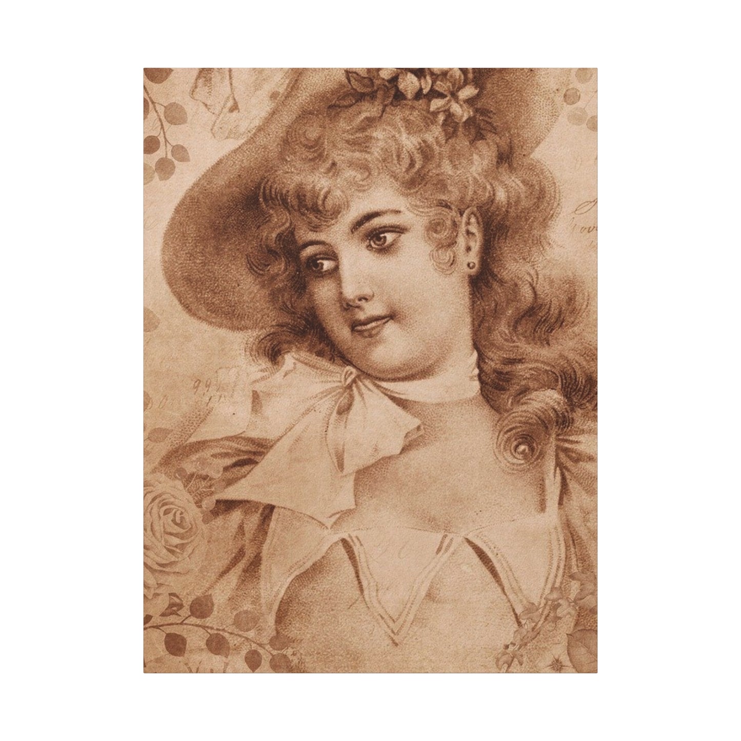 Vintage Sepia Portrait Canvas — Romantic Victorian Lady Matte Wall Art