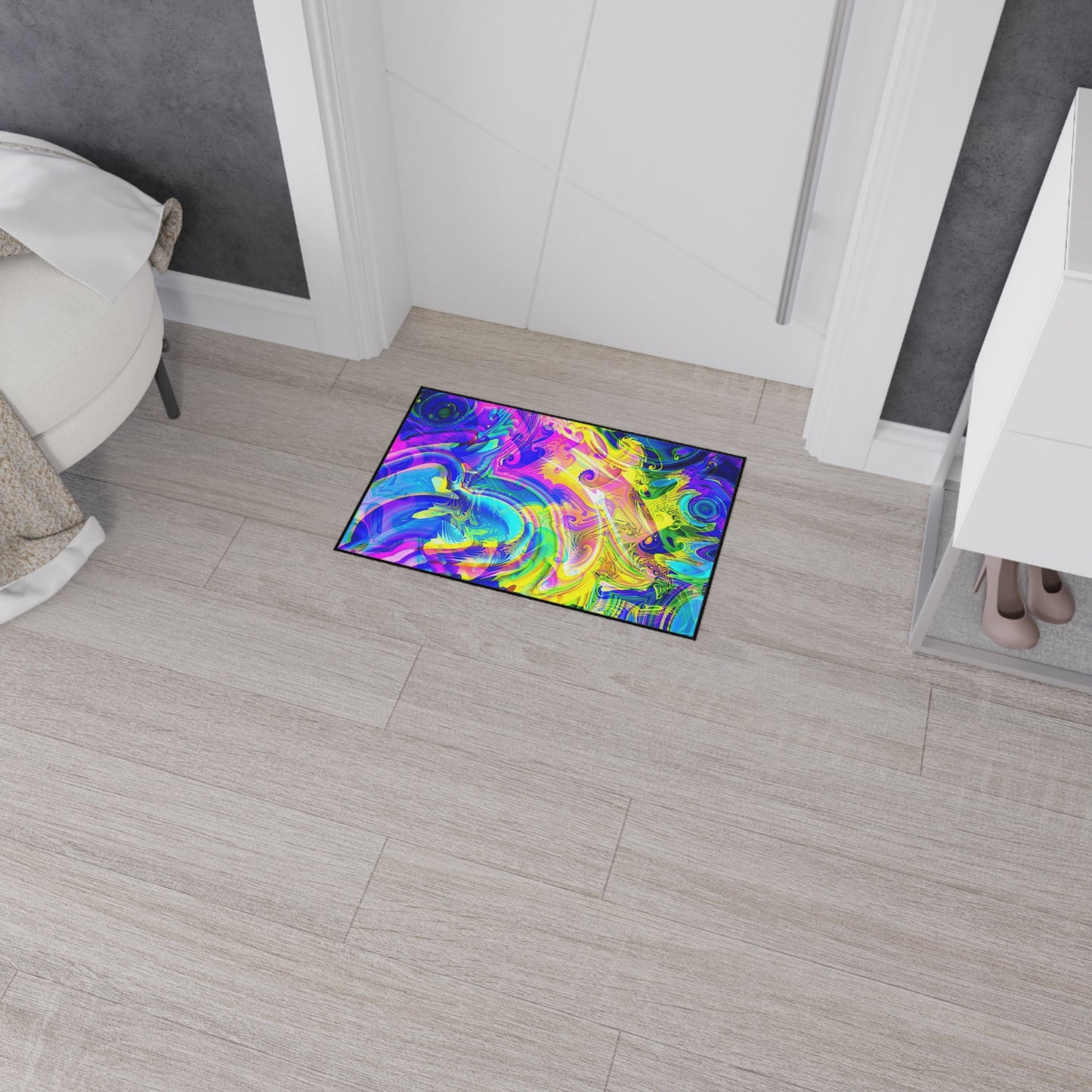 Psychedelic Swirl Heavy Duty Floor Mat — Vivid Abstract Doormat for Entryway & Home