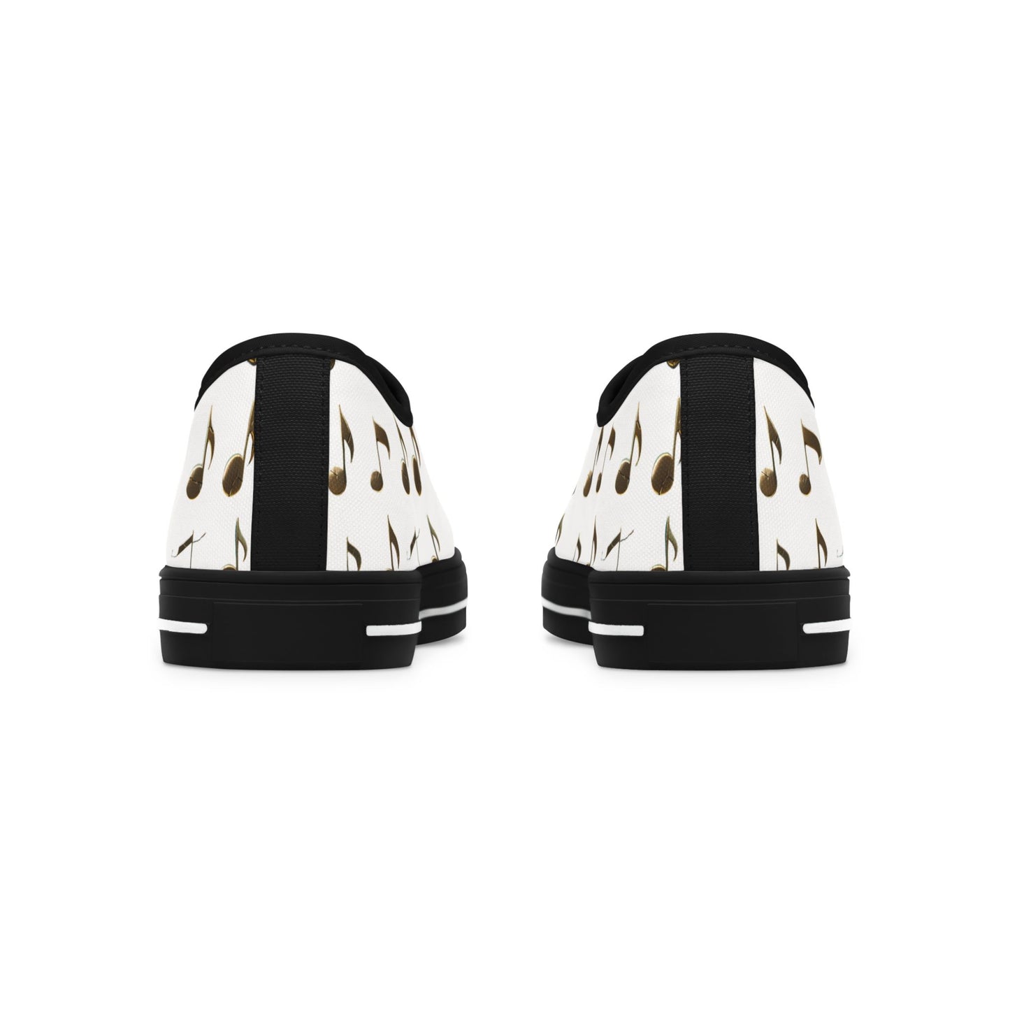 Music Note Low-Top Sneakers — White Casual Canvas Shoes with Musical Notes Pattern