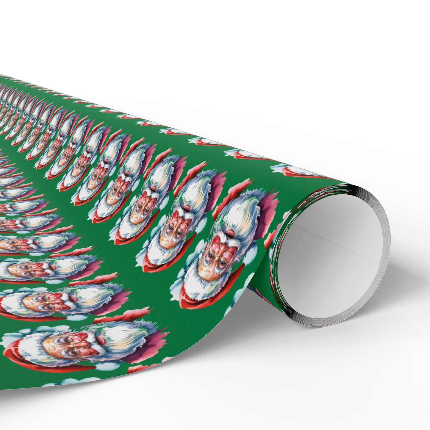 Santa Faces Green Christmas Wrapping Paper Roll