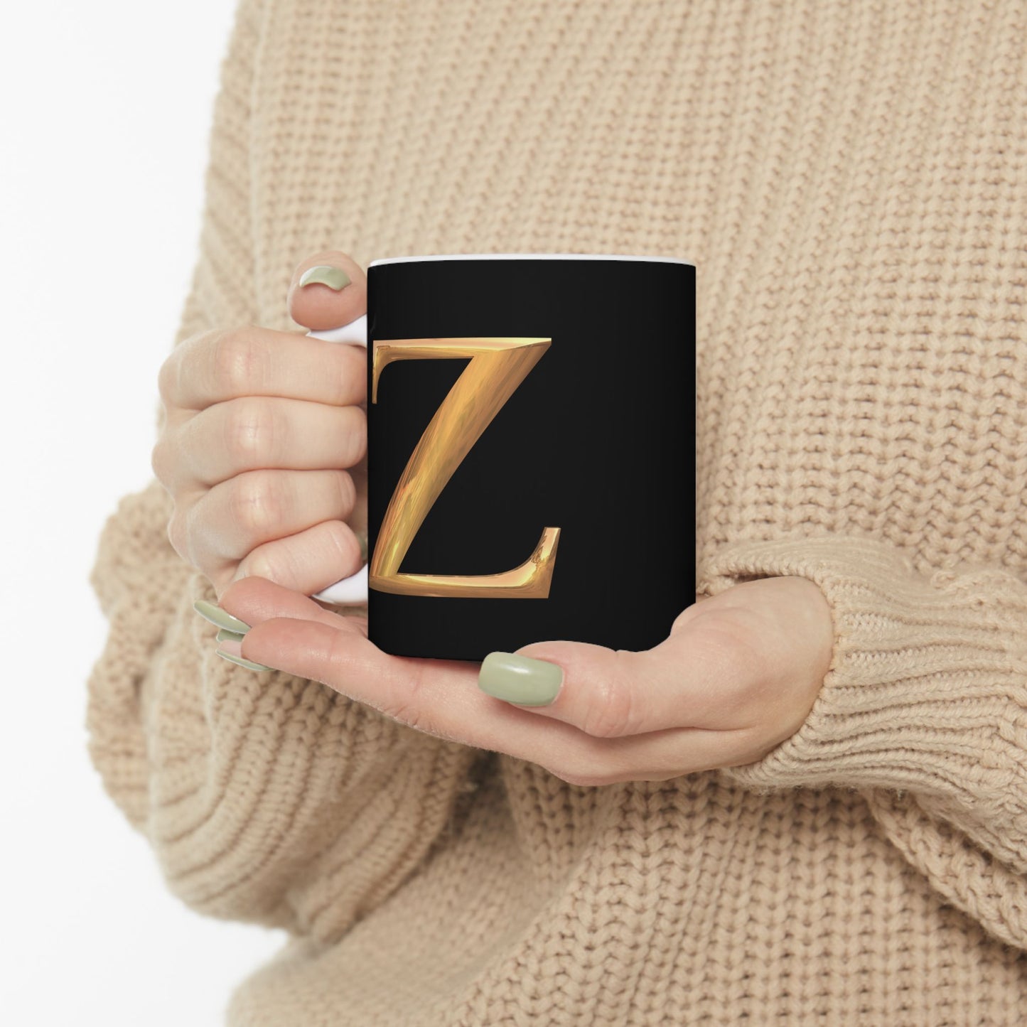 Monogram 'Z' Red Gold Heart Ceramic Mug – Personalized Initial Coffee Cup (11oz, 15oz)