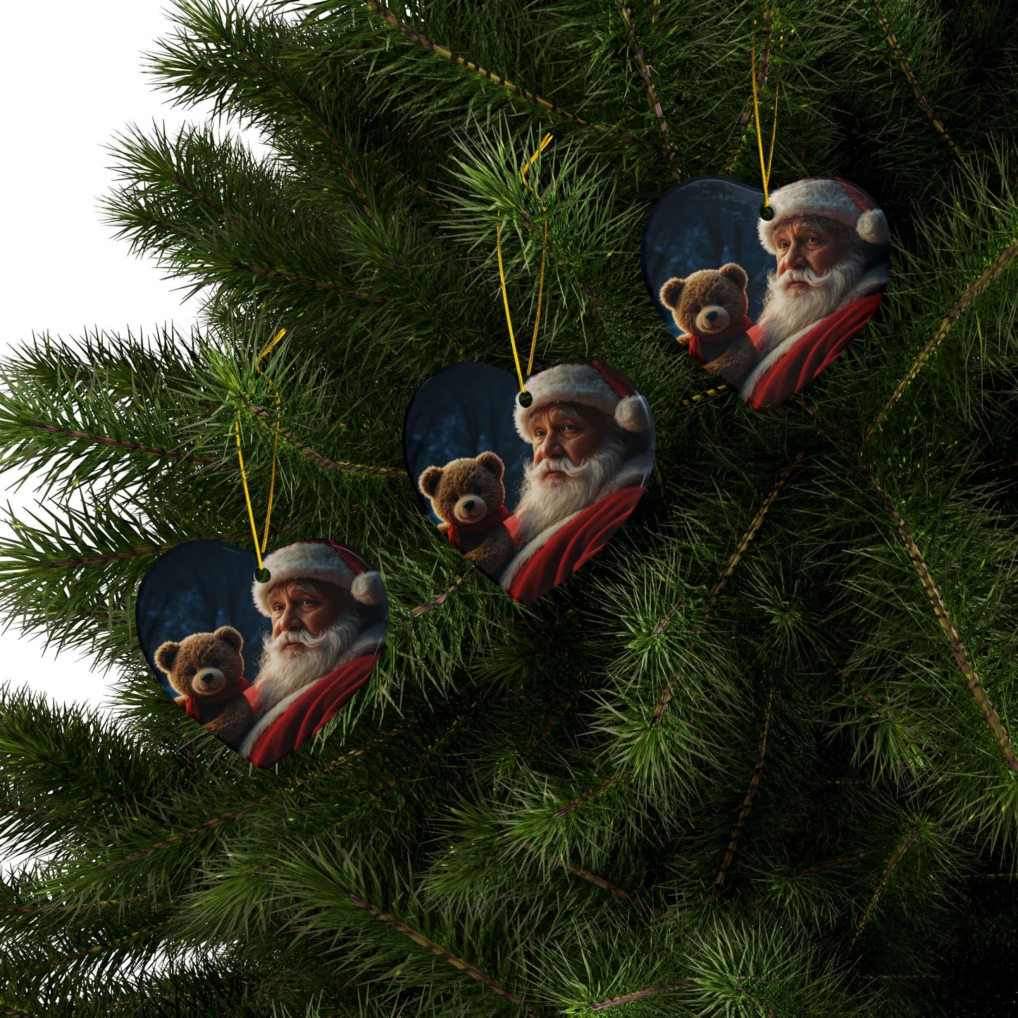 Ceramic Christmas Ornaments, Santa and Teddy Bear Design, Holiday Decorations, Christmas Gifts, Family Keepsakes