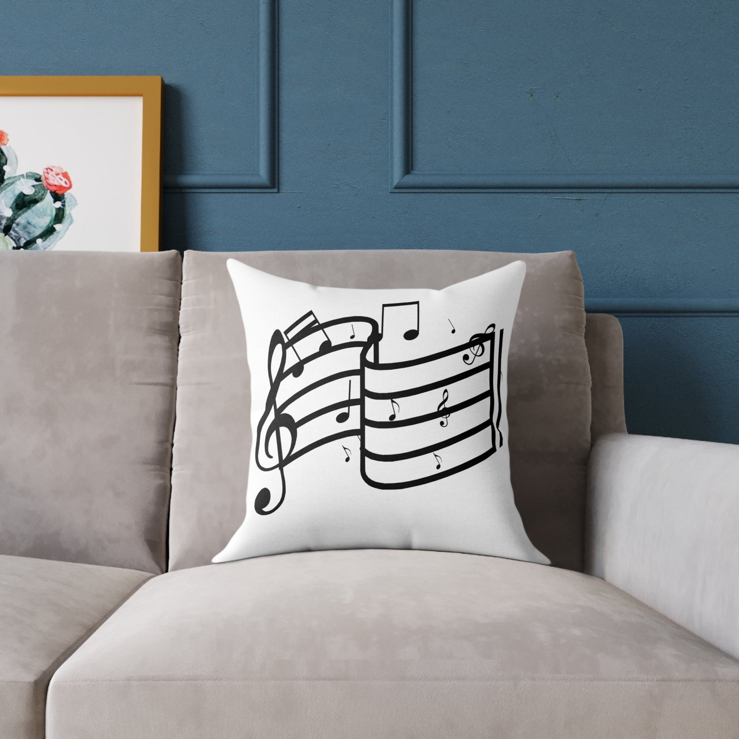 Music Notes Square Throw Pillow - Black Treble Clef Sheet Design