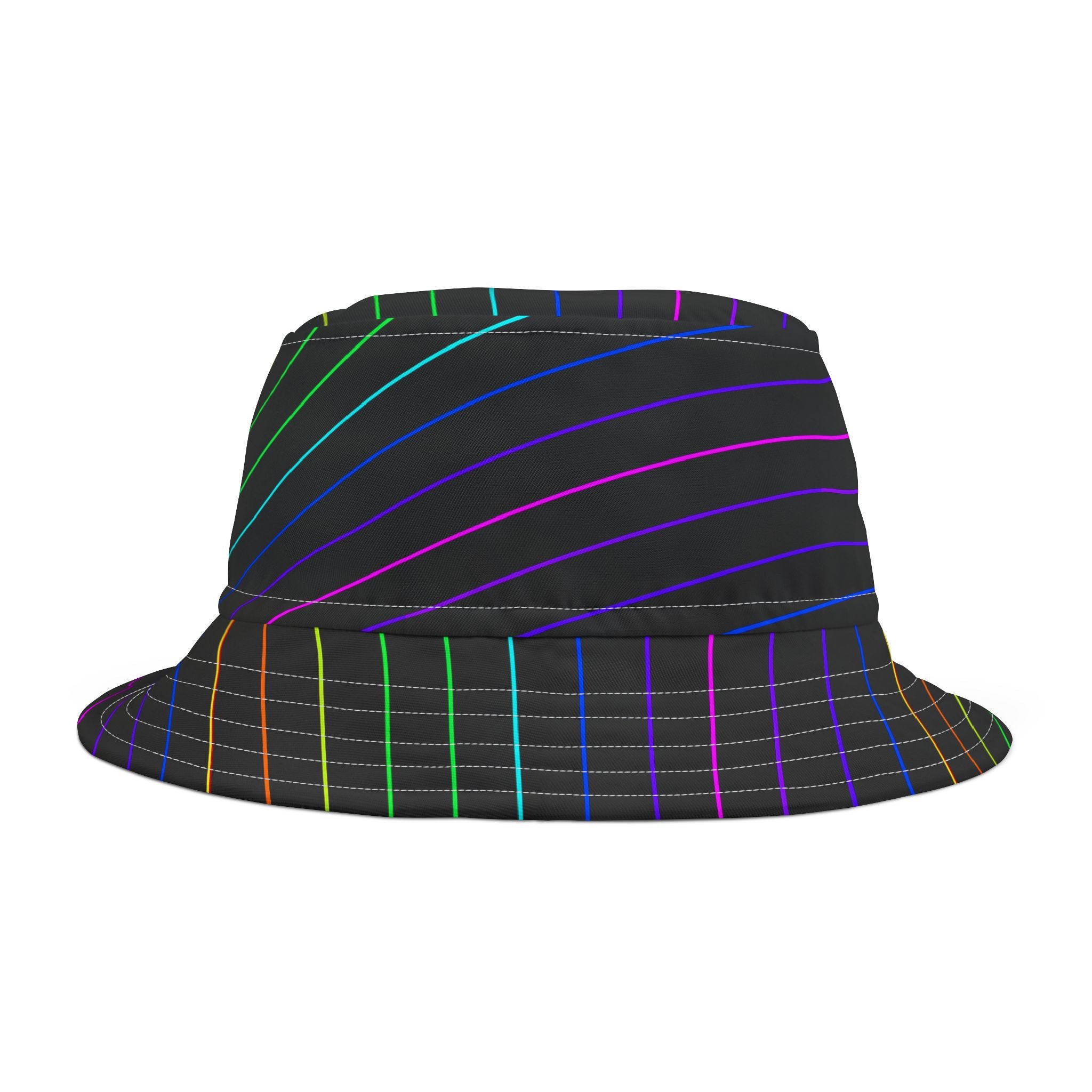 Neon Stripe Bucket Hat — Rainbow Lines Pattern AOP