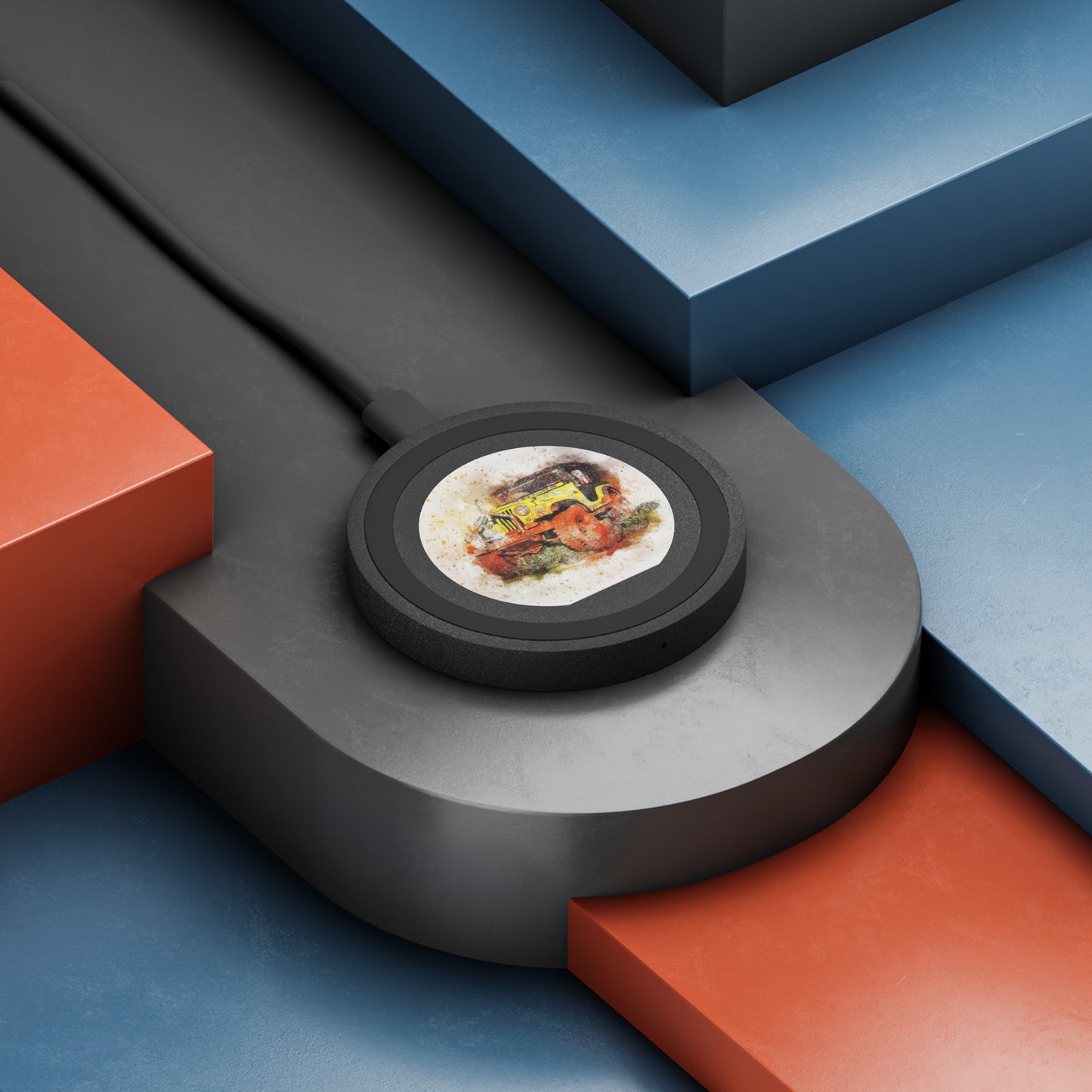 Wireless Charging Pad — Vintage Yellow Hot Rod Design