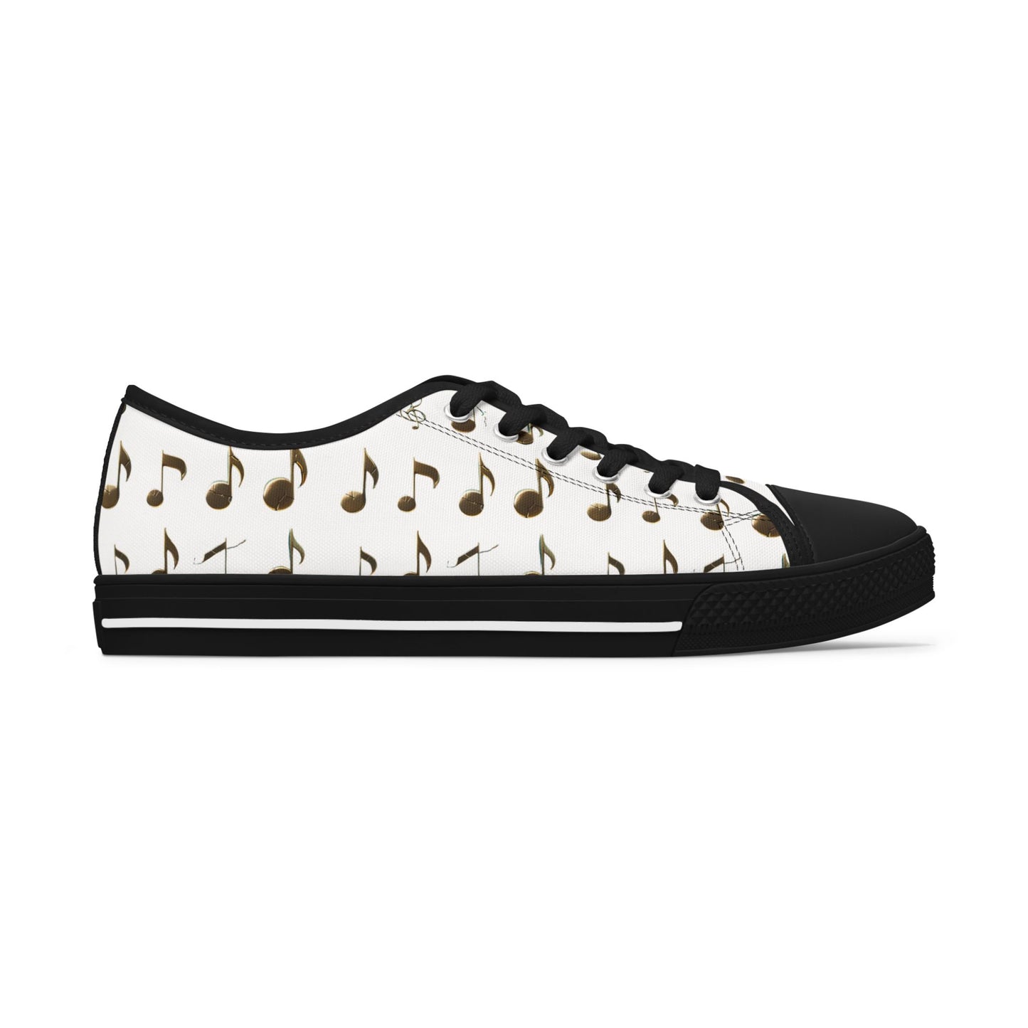 Music Note Low-Top Sneakers — White Casual Canvas Shoes with Musical Notes Pattern