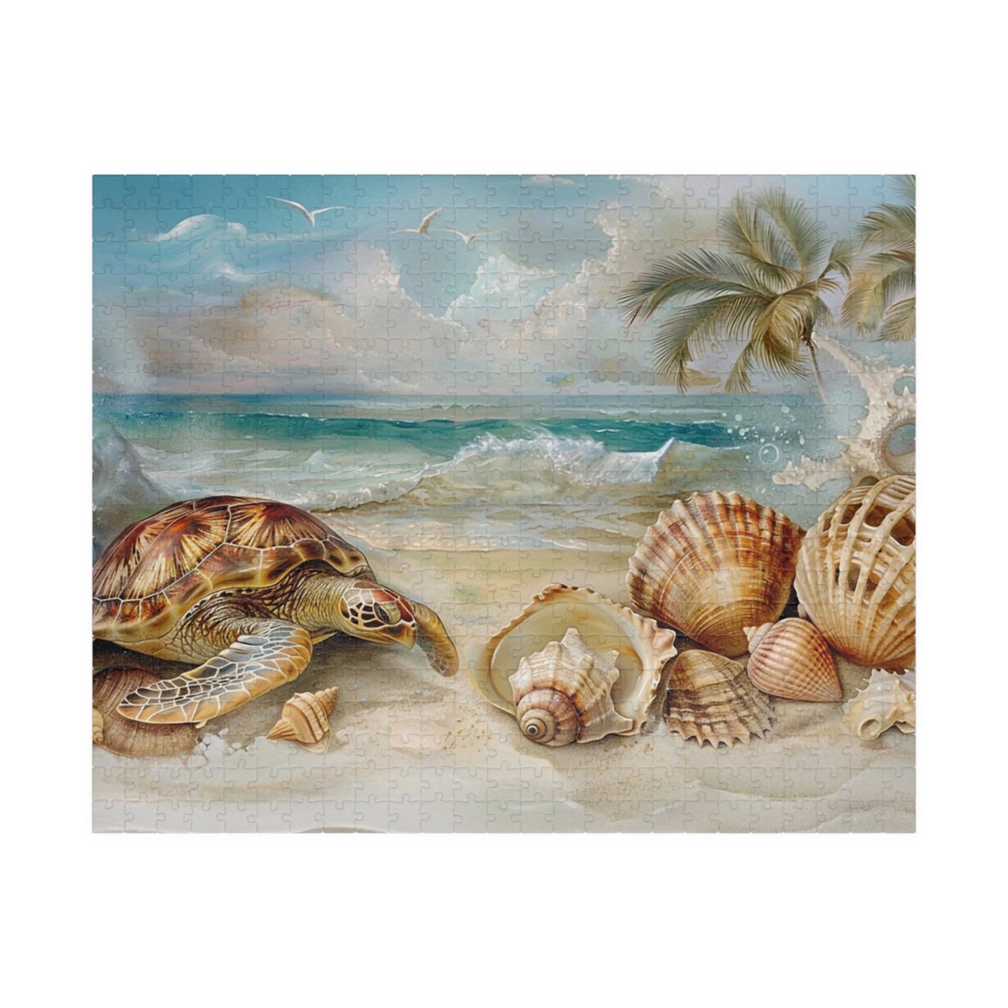 Seashells and Turtle Beach Scene Puzzle
