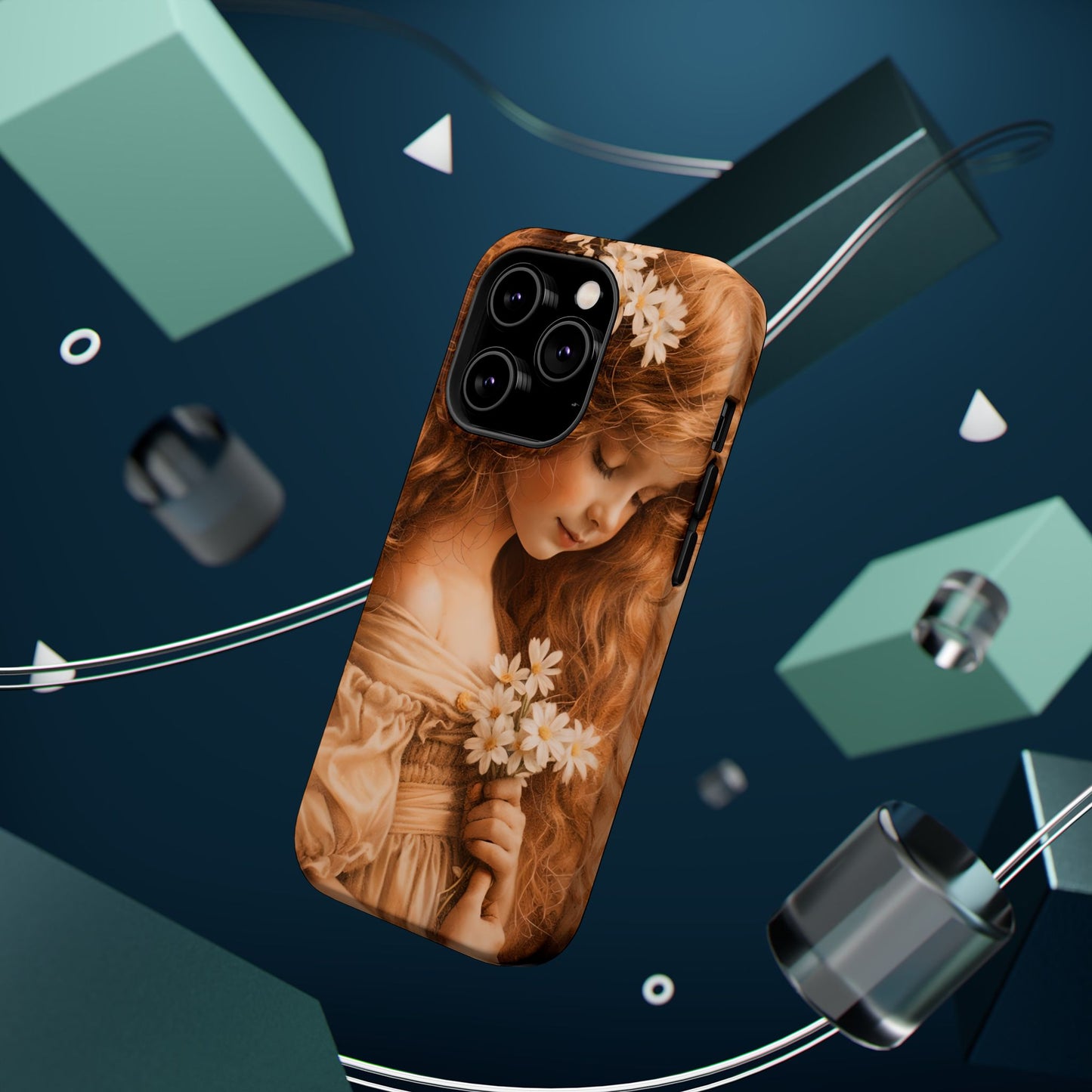 Vintage Floral Girl Magnetic Impact Phone Case — Protective iPhone Cover with Sepia Art