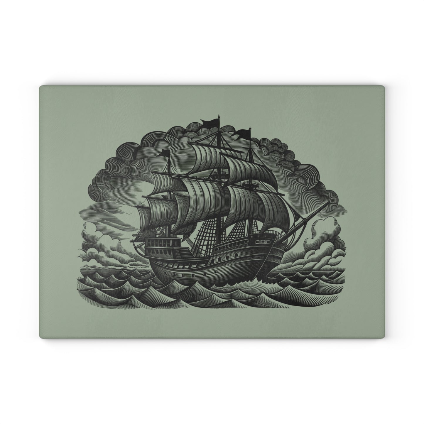 Nautical Glass Cutting Board with Ship Design - Kitchen Decor, Gift for Chefs, Housewarming, Anniversary, Maritime Themed Gift