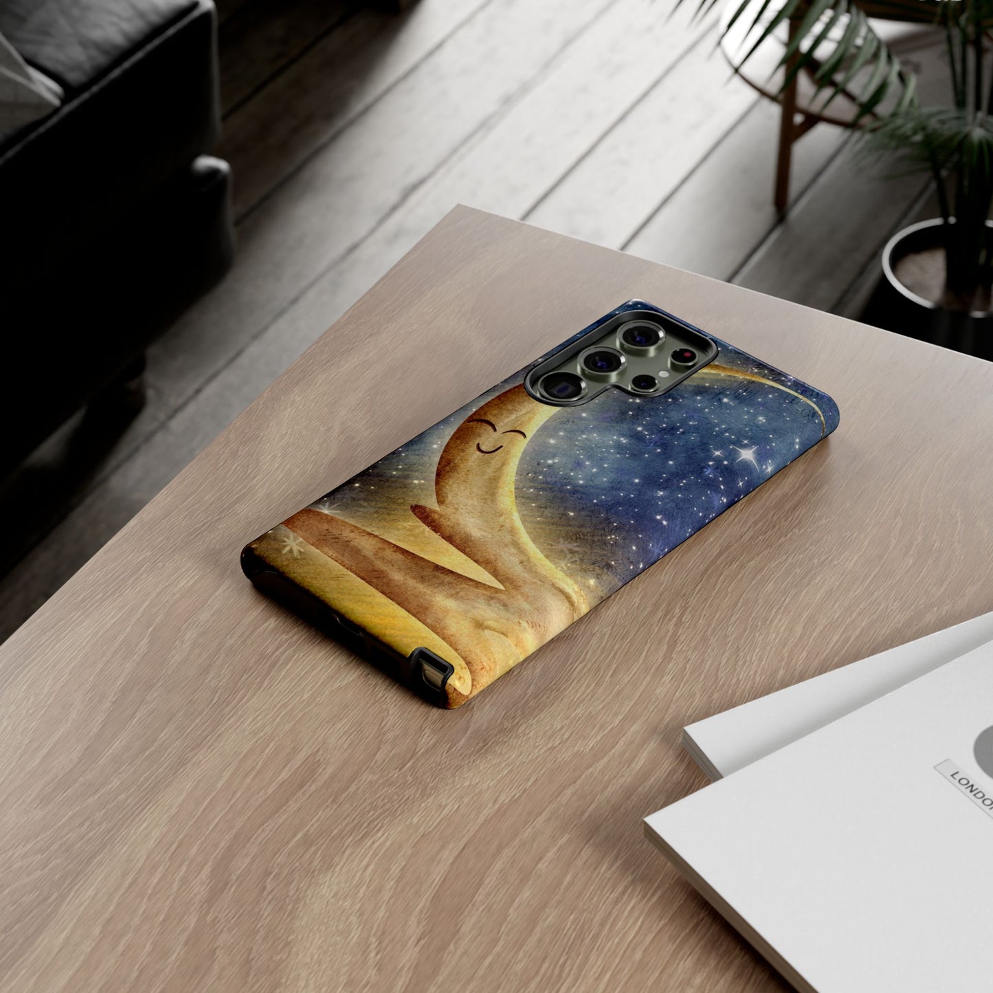 Moonlit Smile Phone Case — Starry Night Crescent Moon iPhone Cover