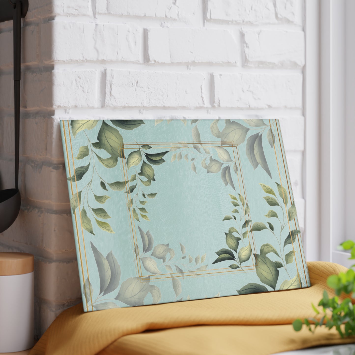 Glass Cutting Board — Botanical Green Leaf Decorative Kitchen Board