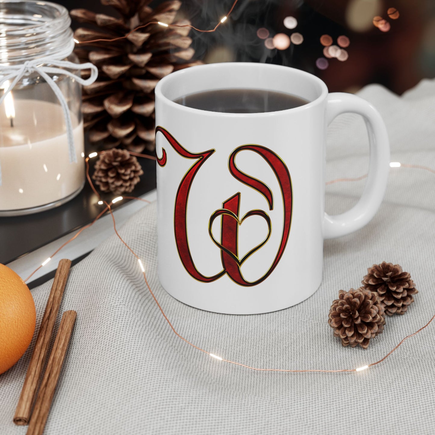 Monogram Script Ceramic Mug – Elegant Red Lettering (11oz & 15oz)