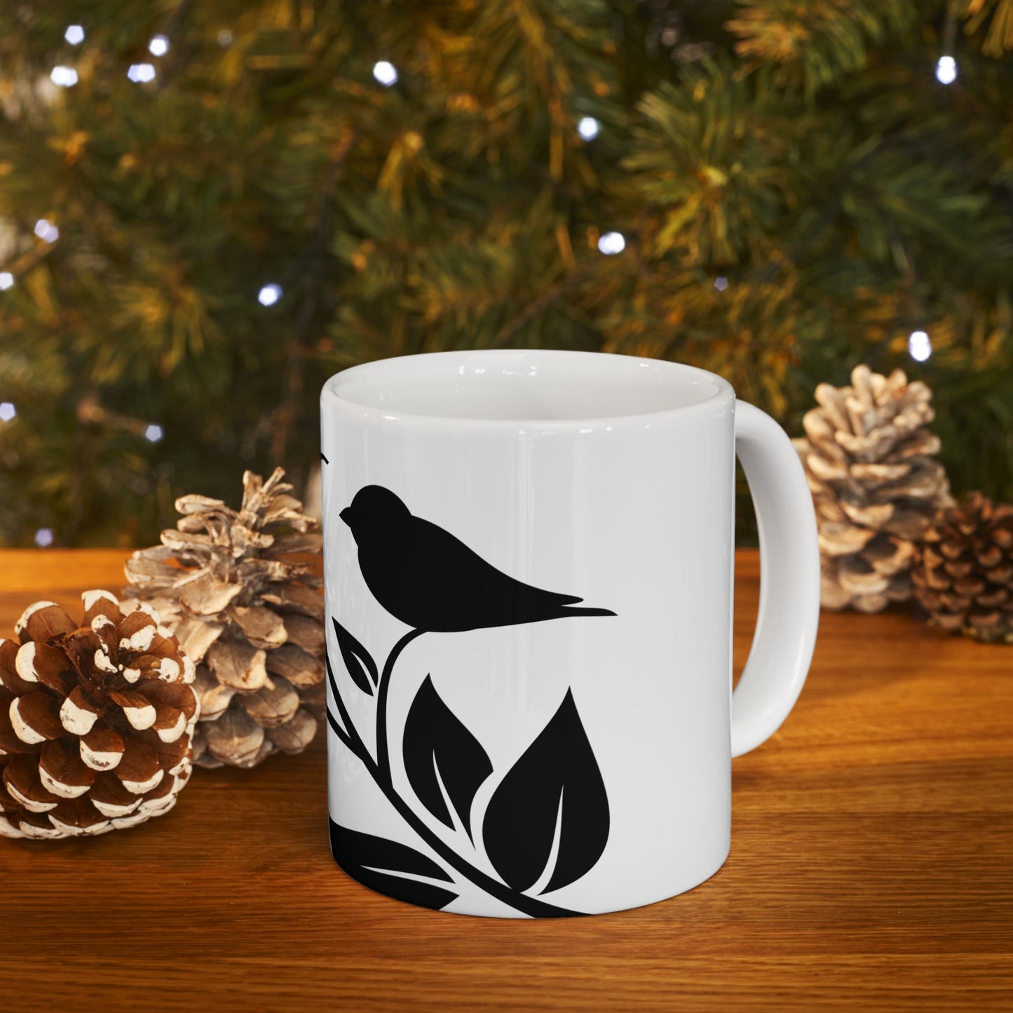 Bird & Branch Ceramic Mug — Black Silhouette Coffee Cup (11oz, 15oz)