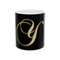 Gold Script Letter Y Ceramic Mug — Elegant Monogram Coffee Cup (11oz, 15oz)