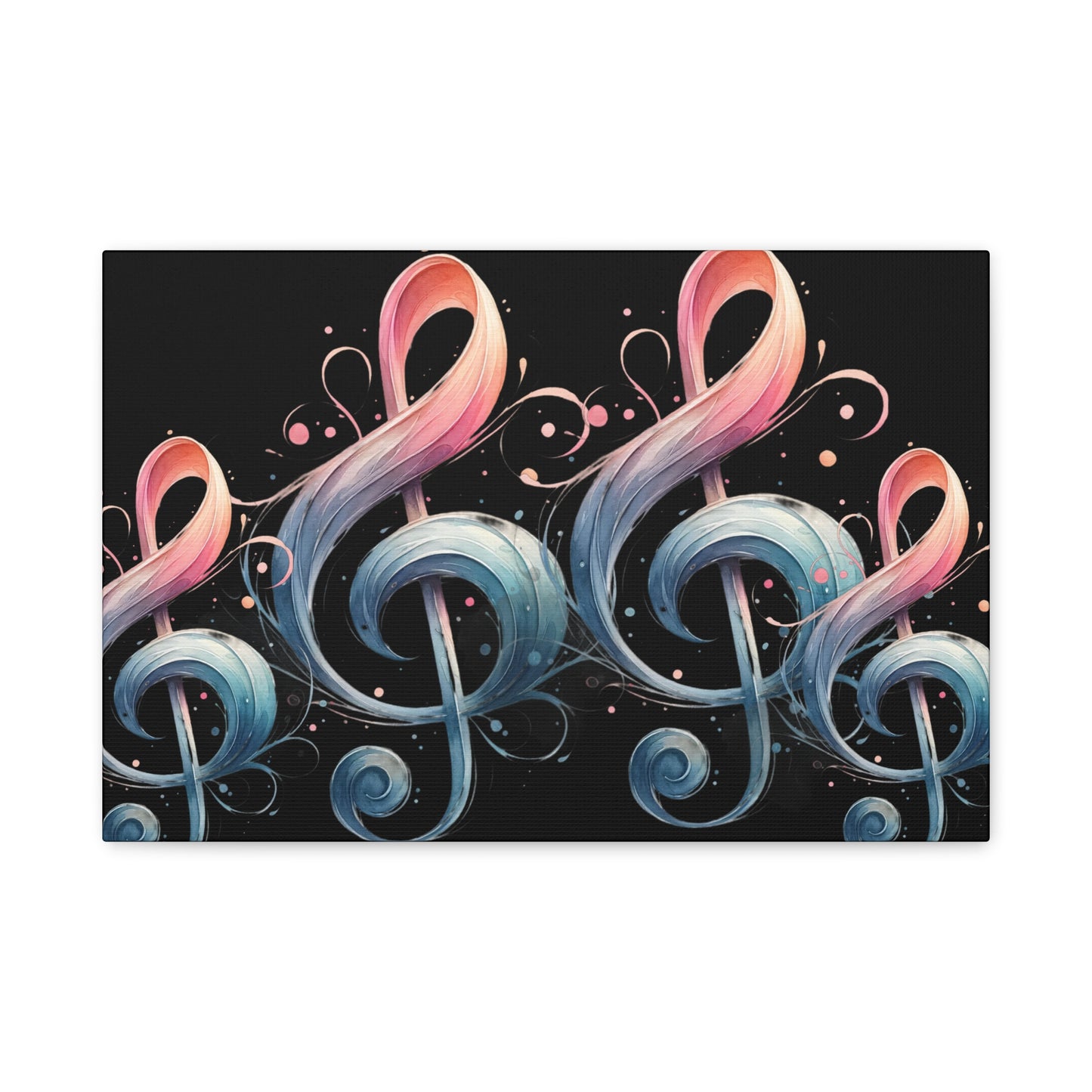 Musical Treble Clef Canvas Wall Art — Pastel Ribbon Notes on Black