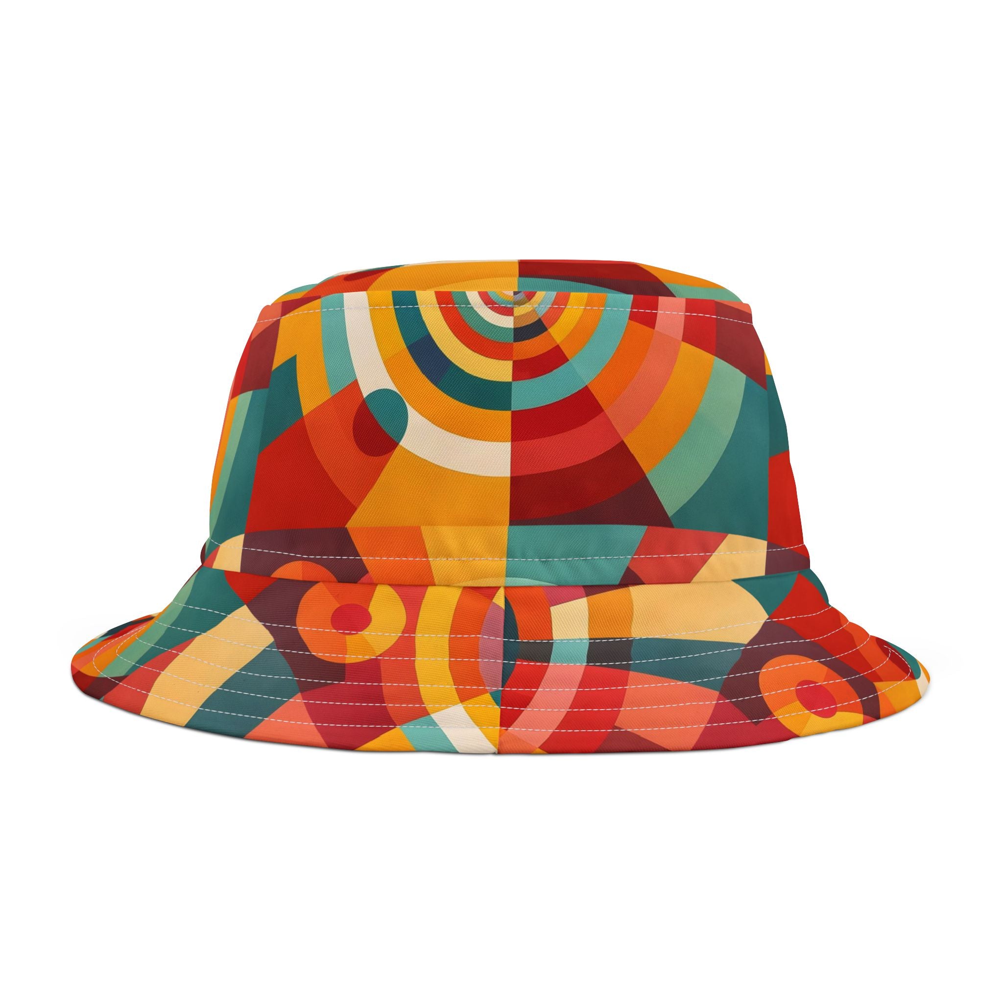 Retro Geometric Bucket Hat — Colorful 70s-Inspired Abstract Print