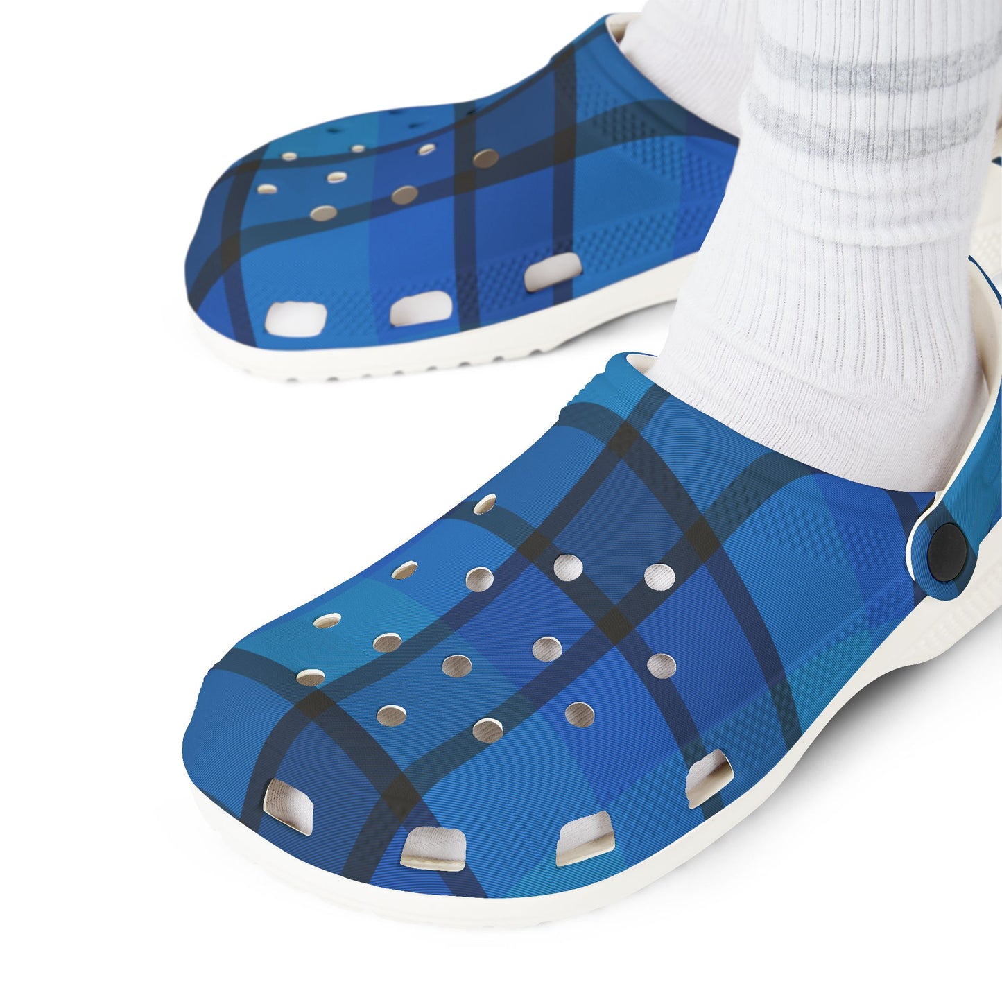 Blue Plaid EVA Foam Clogs — Lightweight Waterproof Garden Shoes
