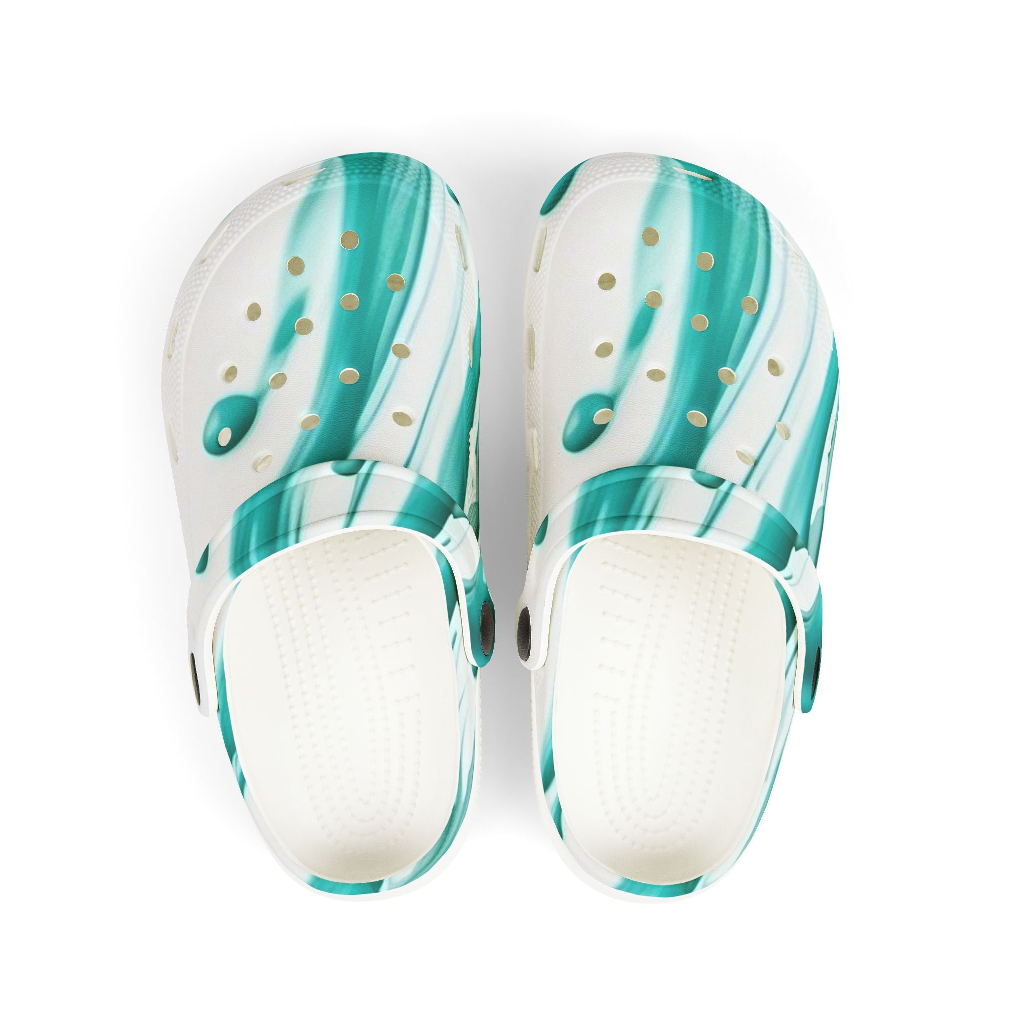 Kids Marble Aqua Foam Clogs — Watercolor Teal Slip-On Sandals