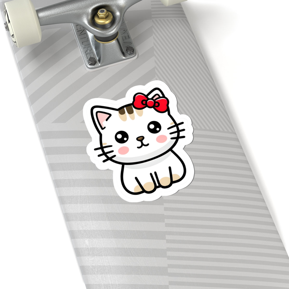 Cute Kawaii Cat Sticker — Adorable Bow Kitten Kiss-Cut Vinyl Decal for Laptops & Water Bottles