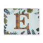 Monogram Glass Cutting Board — Rustic Wood ‘E’ with Tropical Leaf Border