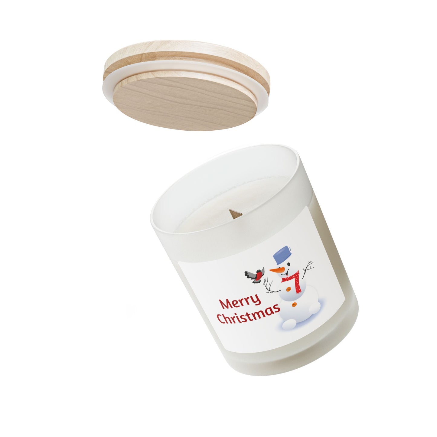 Festive Snowman Candle, 11oz Candle with Wooden Lid, Cozy Winter Gift, Holiday Decor, Christmas Candle, Winter Wonderland Home