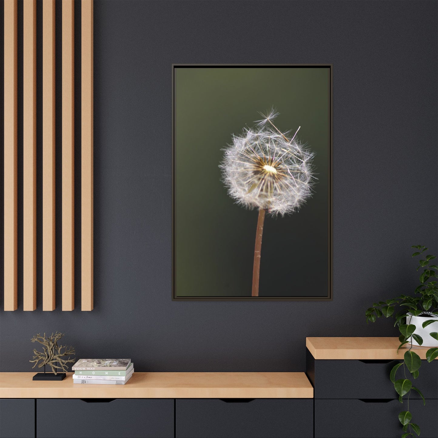 Framed Dandelion Canvas Print — Matte Botanical Wall Art