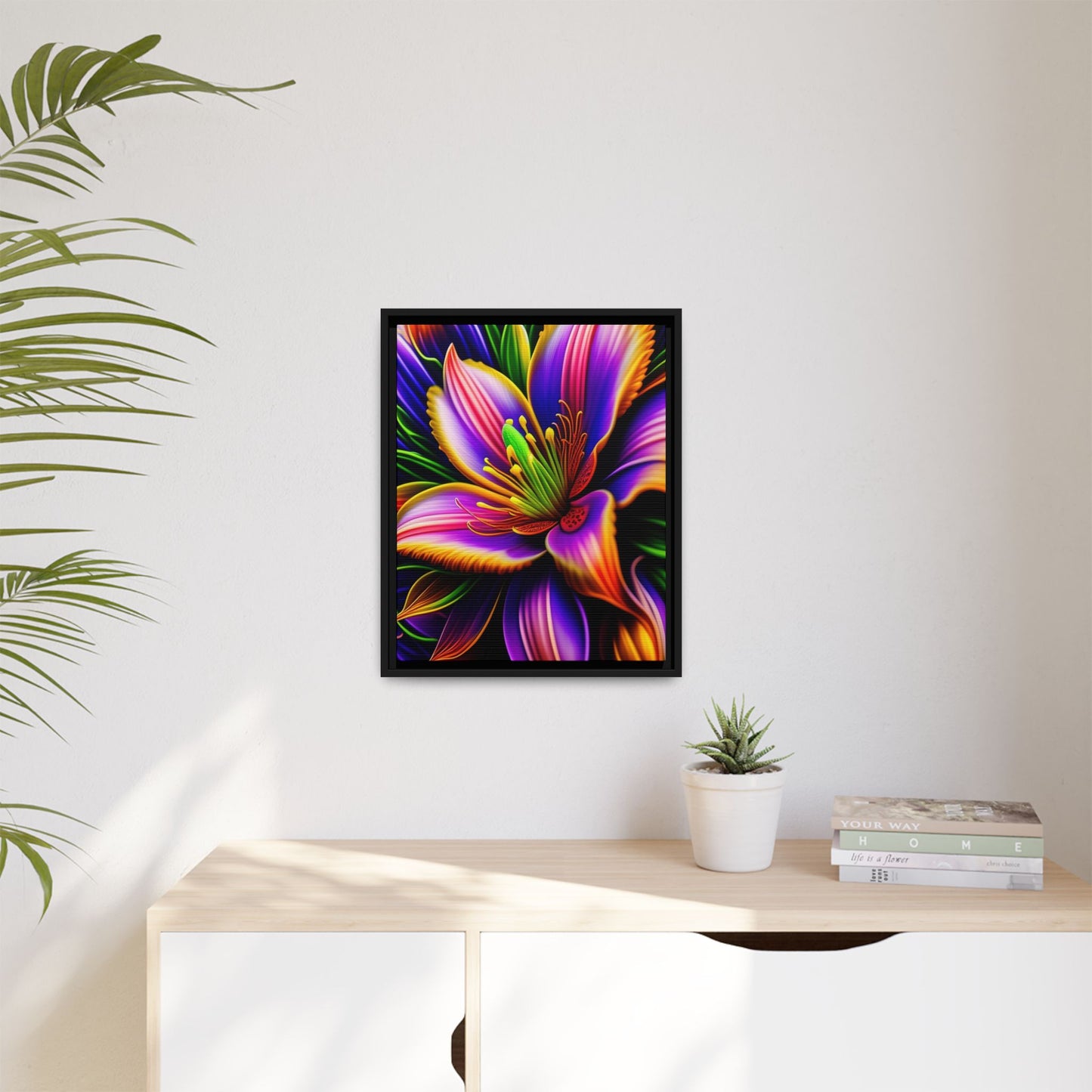 Vibrant Neon Floral Matte Canvas Print — Framed Wall Art