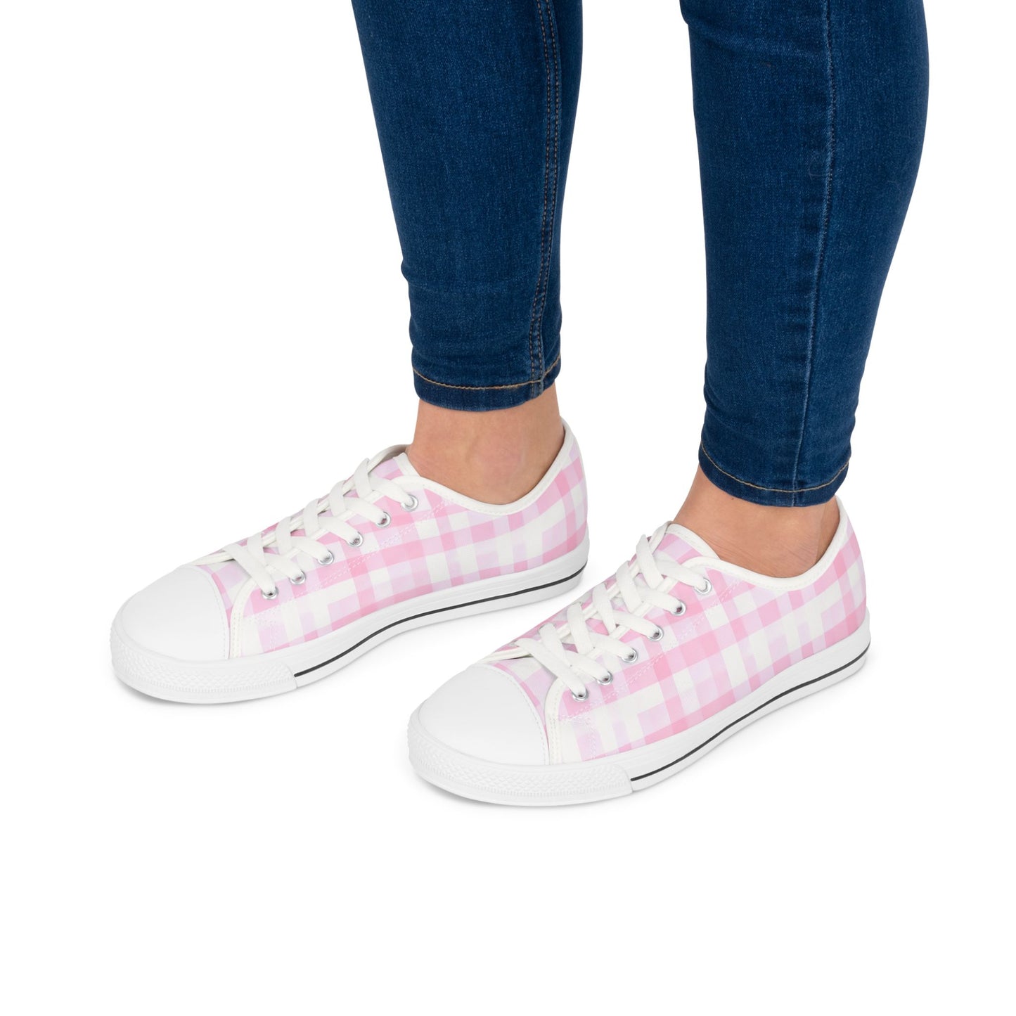 Pink Gingham Low Top Sneakers - Women's Casual Canvas Shoes