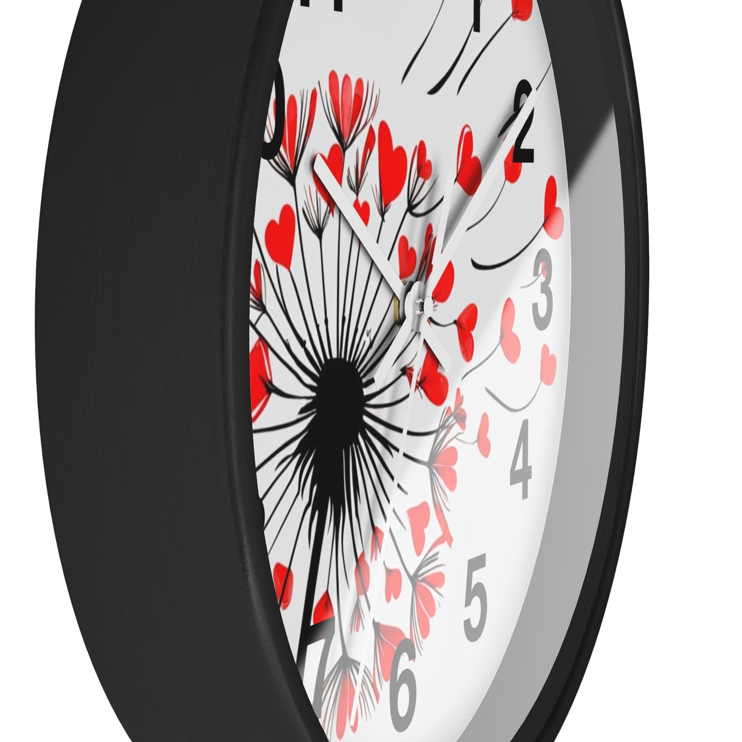 Heart Dandelion Wall Clock — Romantic Red Heart Seeds Decorative Clock