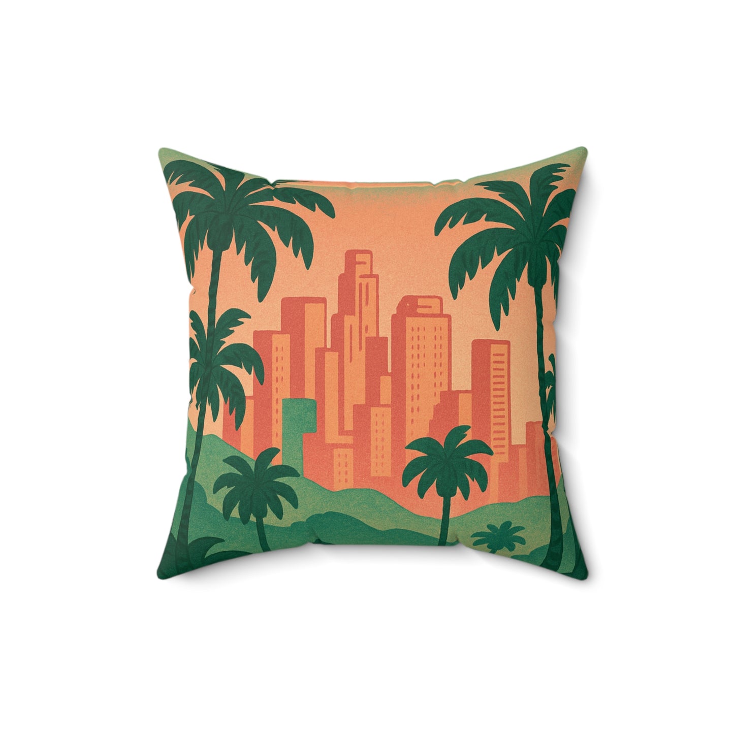 Retro Miami Skyline Pillow — Tropical Palm City Decorative Throw Pillow